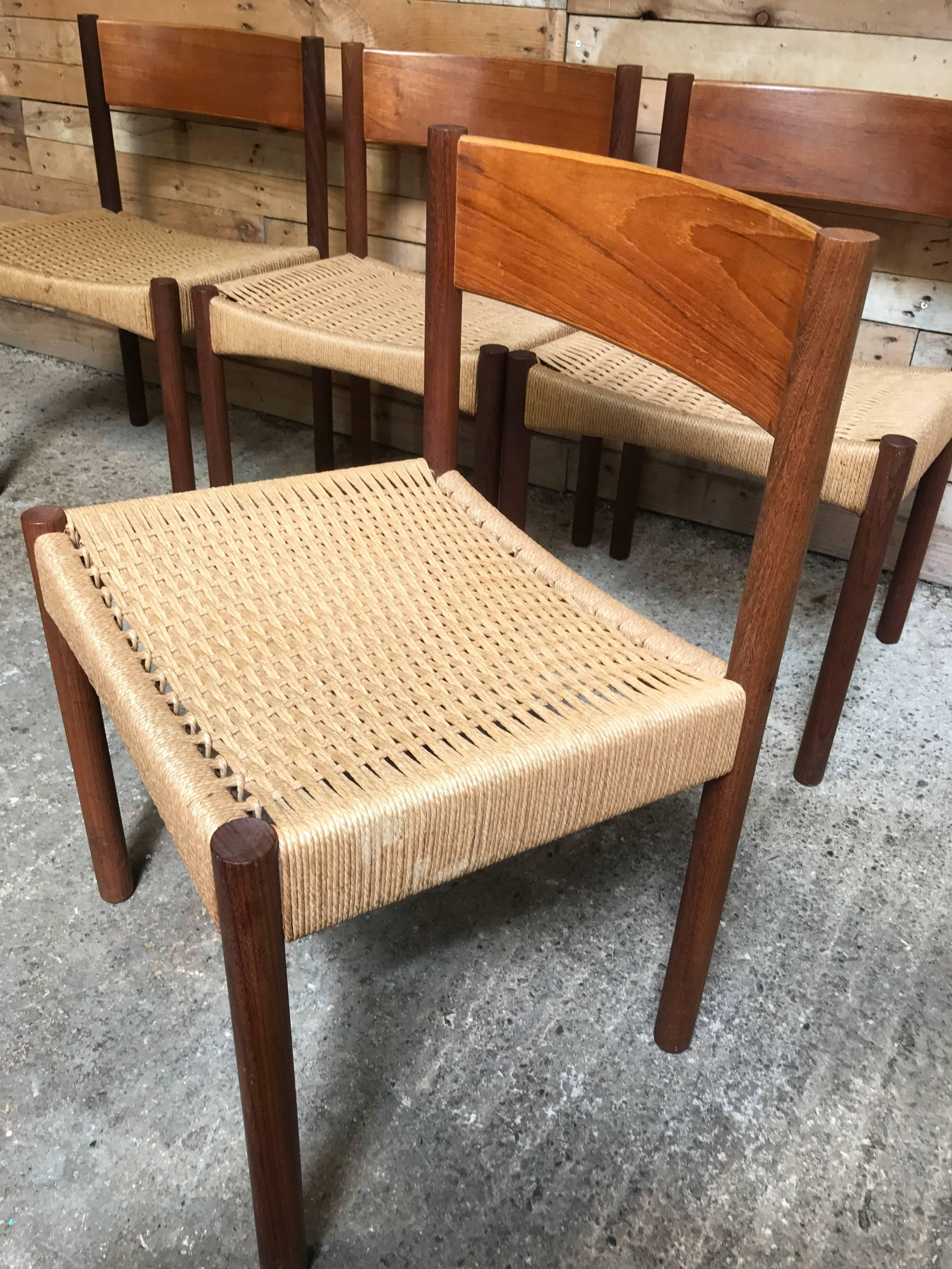Set of four vintage Danish teak dining chairs designed by Poul Volther for Frem Rojle.