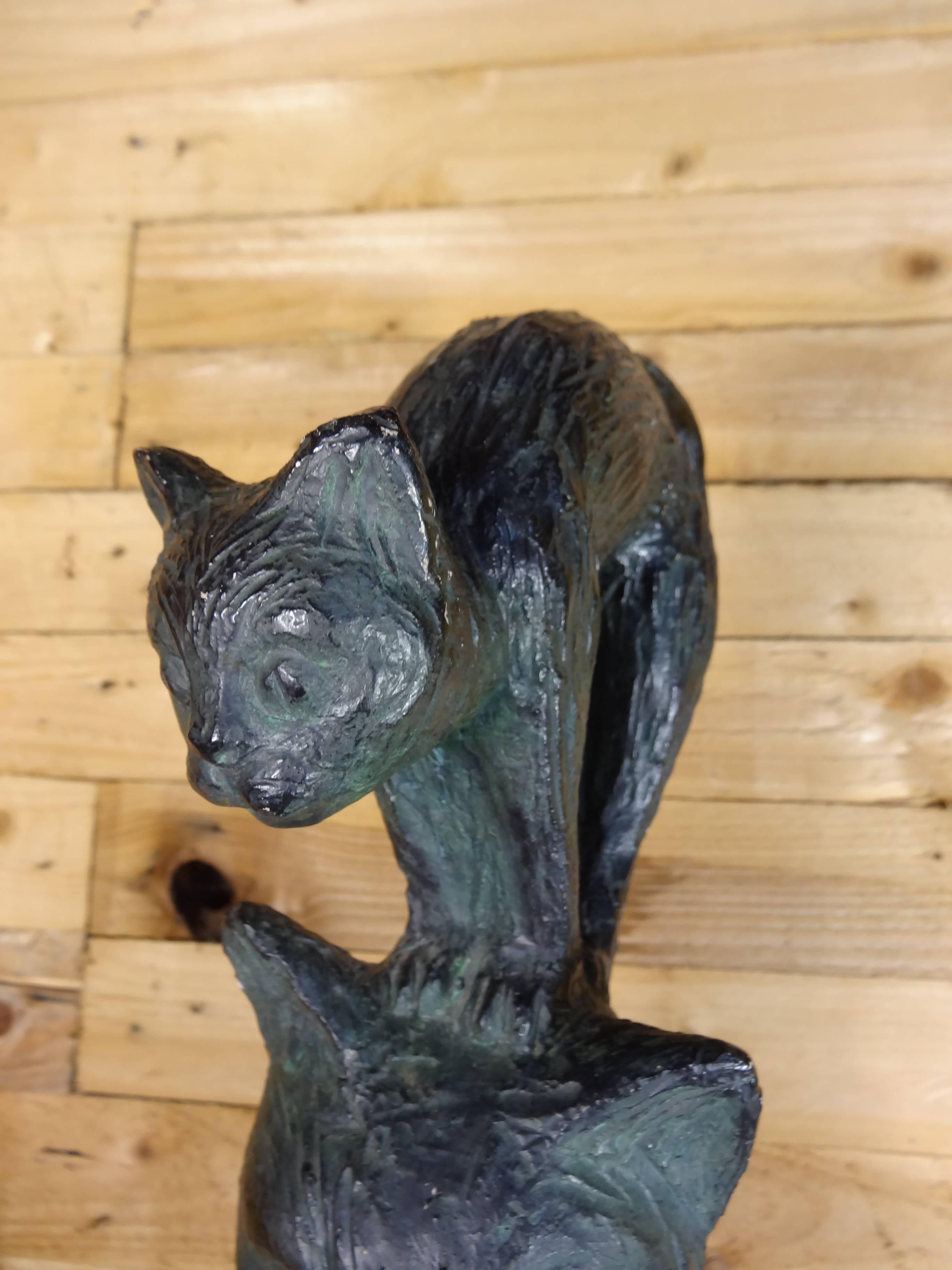 Bulgarian S. Djalazov Tall Plaster Cats Sculpture Dated 1970, signed For Sale