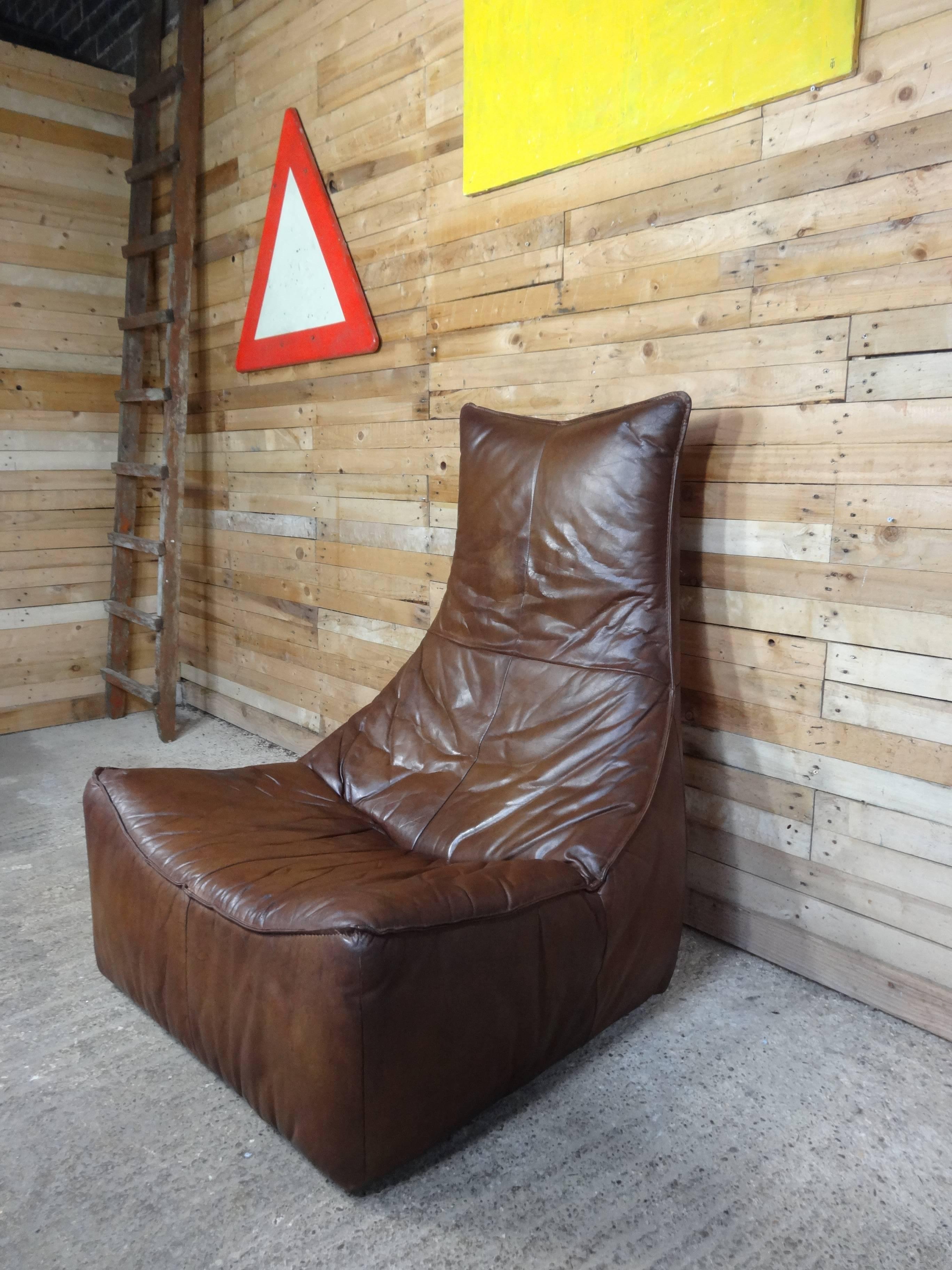 "The Rock" Gerard van de Berg cognac colored leather lounge chair.