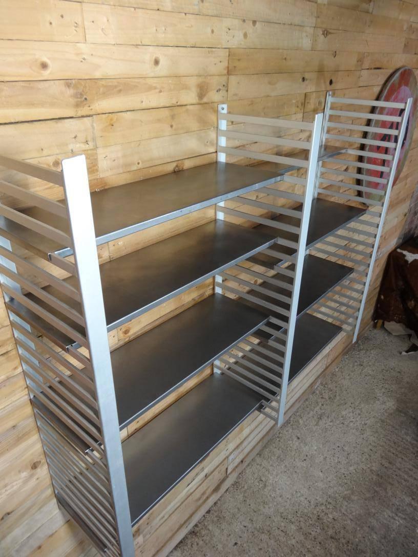 Large Vintage Retro Industrial Stainless Steel/Aluminum Shelving Rack In Good Condition For Sale In Markington, GB