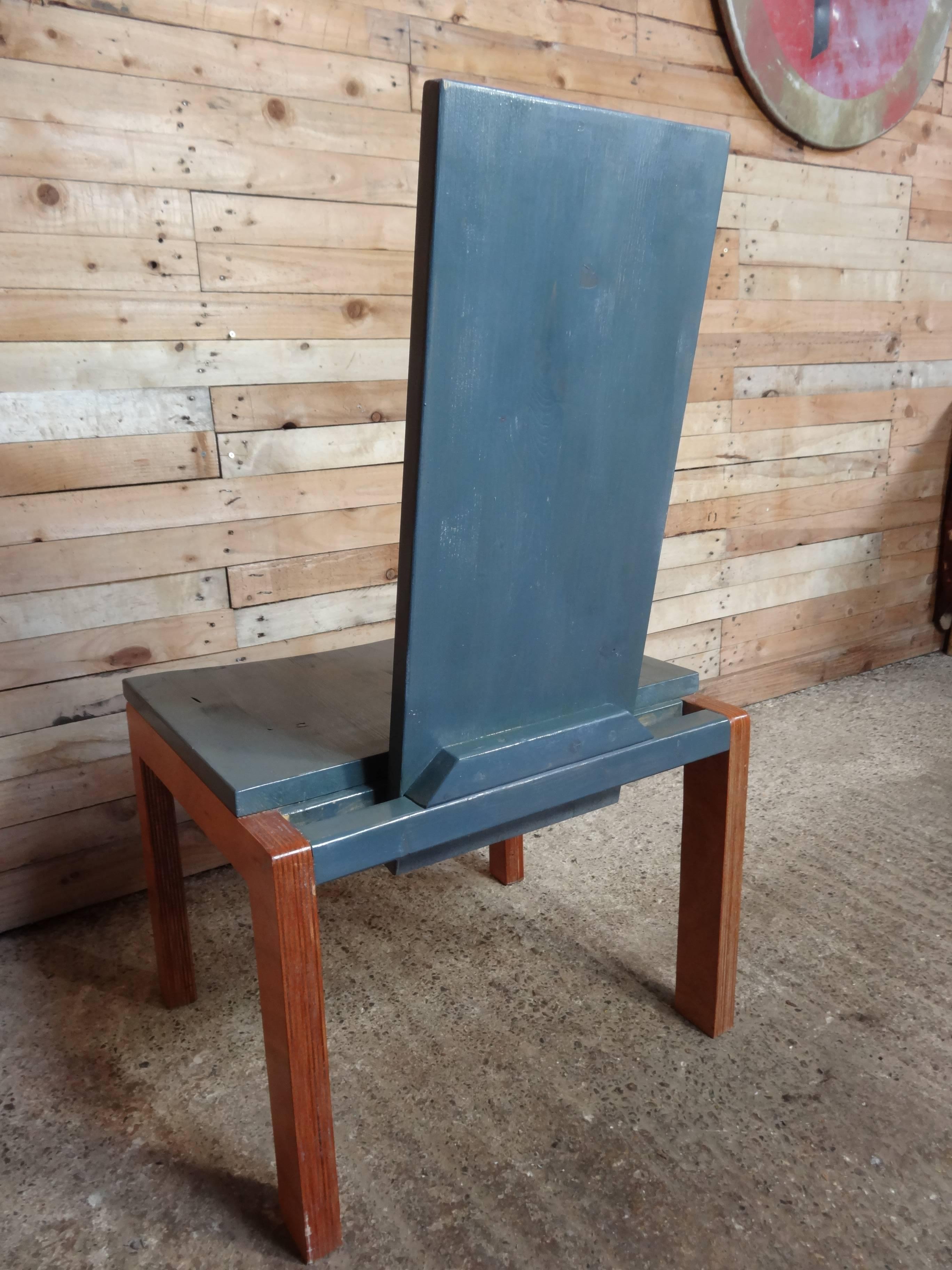 Brutalist Minimalistic Large Chair in Light Blue and Clear Lacquer 1