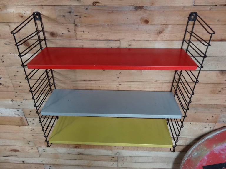 Vintage Retro Red, Yellow and Grey Metal Shelving Rack Sale at 1stDibs
