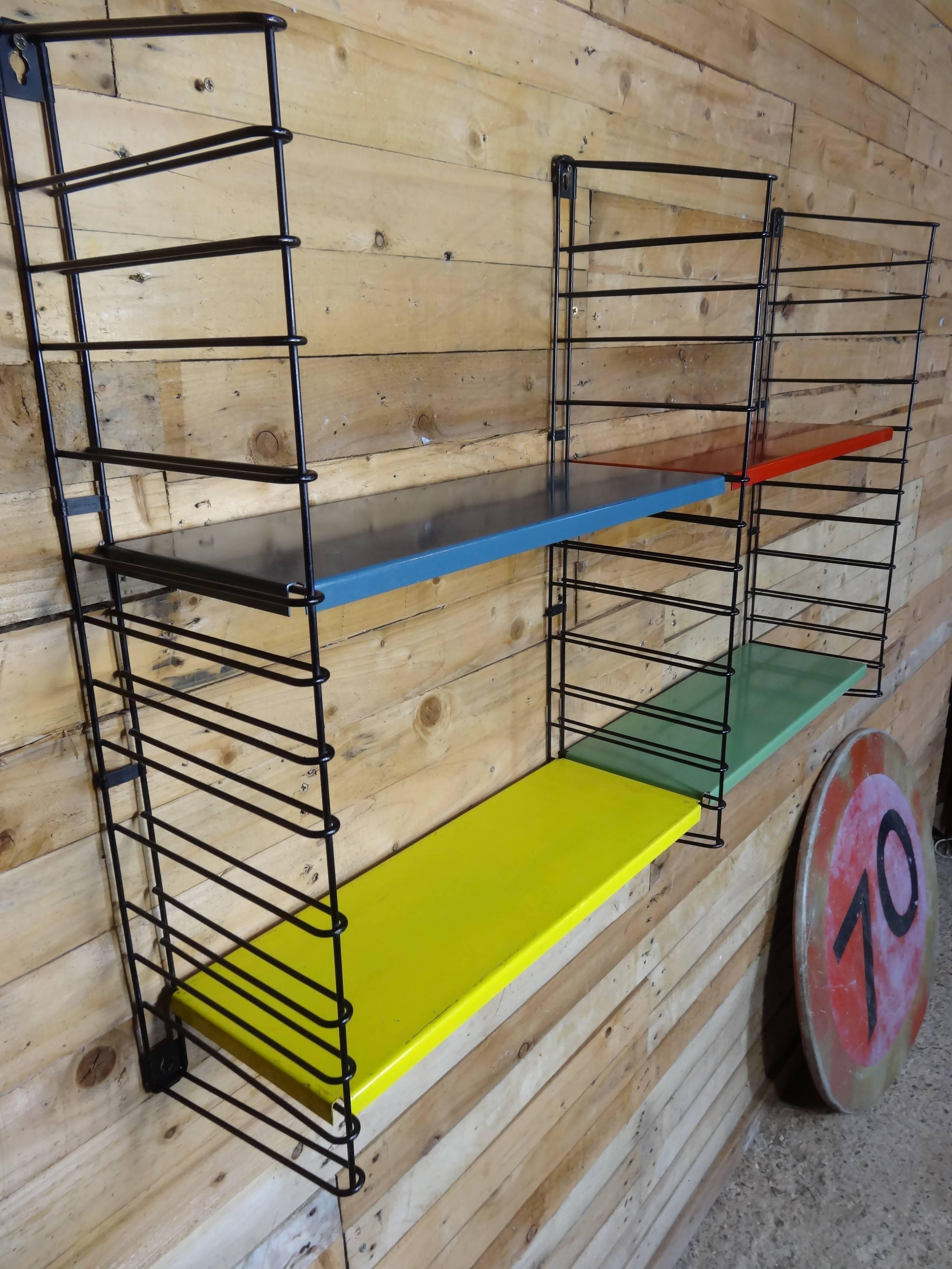 Mid-Century Modern Large Vintage Retro Blue, Red, Yellow and Green Metal Tomado Shelving Rack