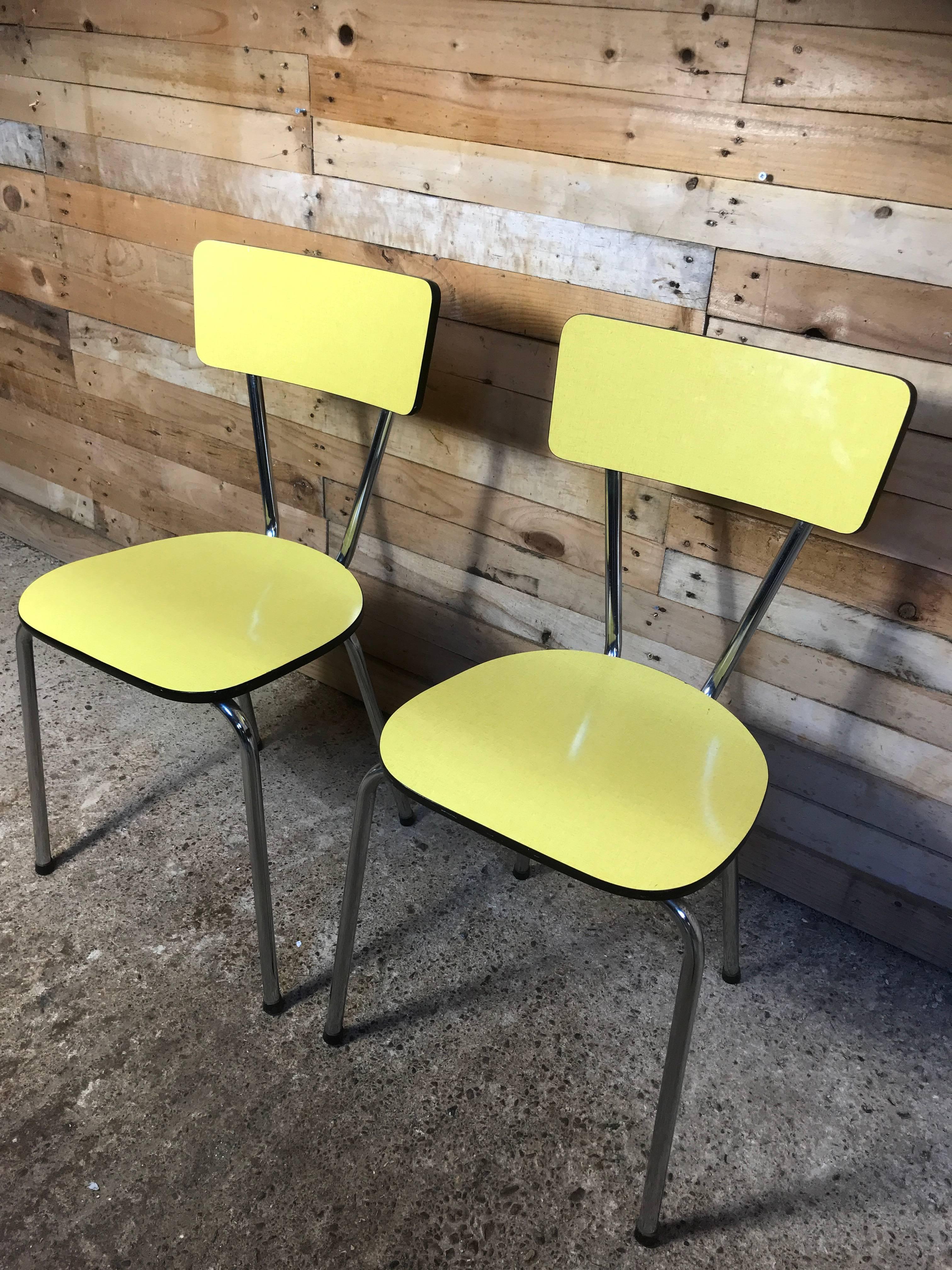 20th Century 1950s Vintage Retro Yellow and Chrome Melamine Chairs For Sale