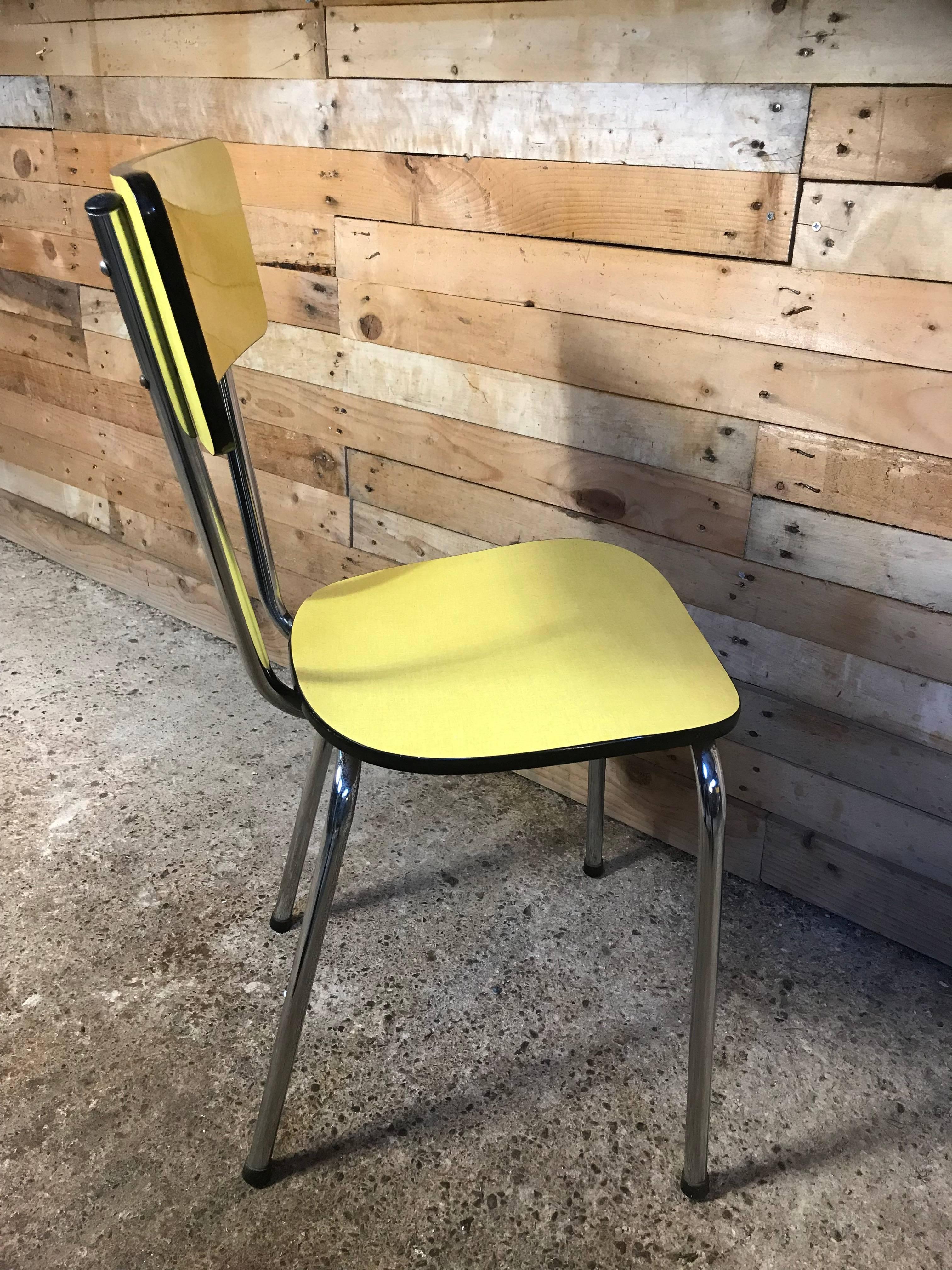 1950s vintage retro yellow and chrome chairs, Measures: Seat height is 45 cm or 18 in.