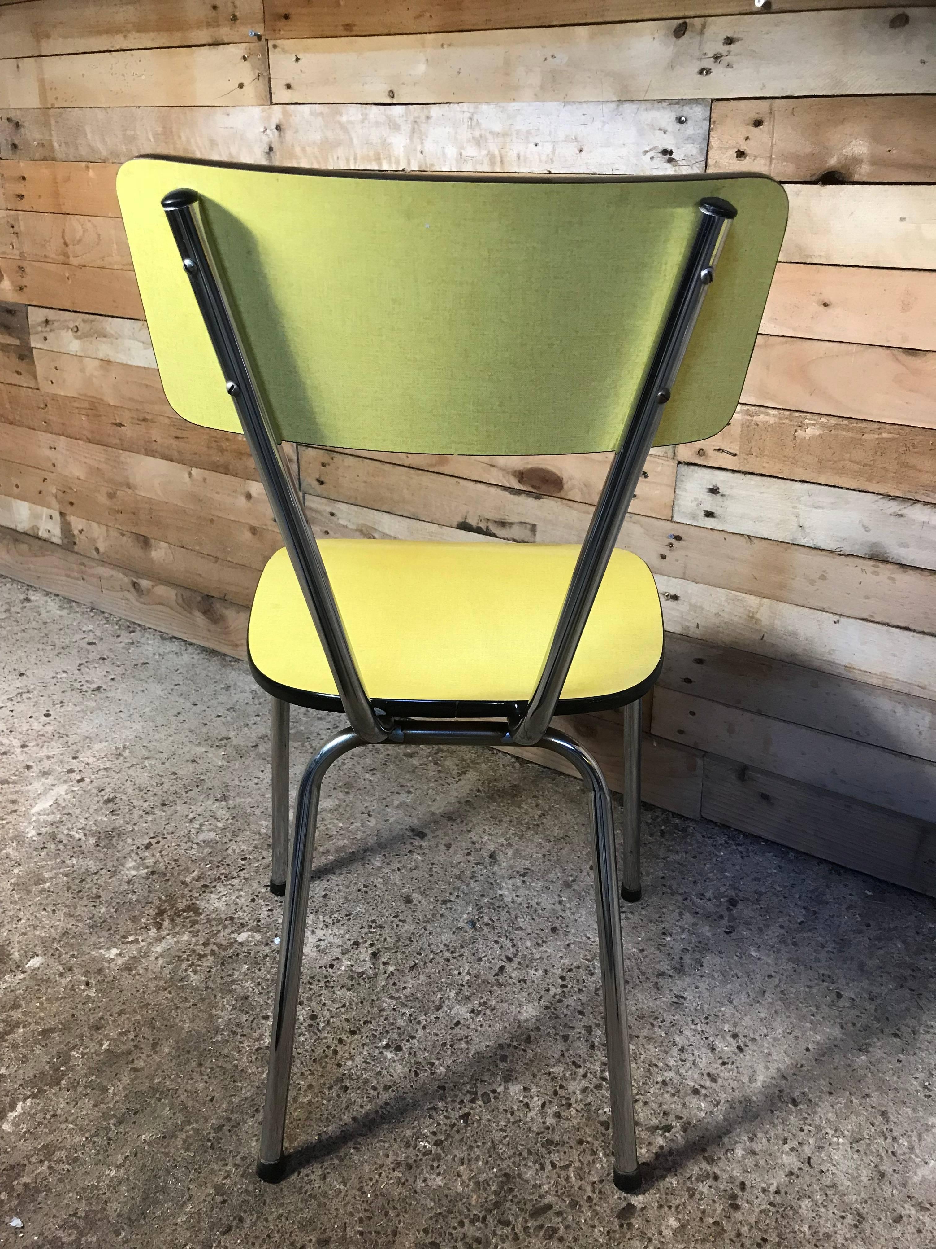 Mid-Century Modern 1950s Vintage Retro Yellow and Chrome Melamine Chairs For Sale