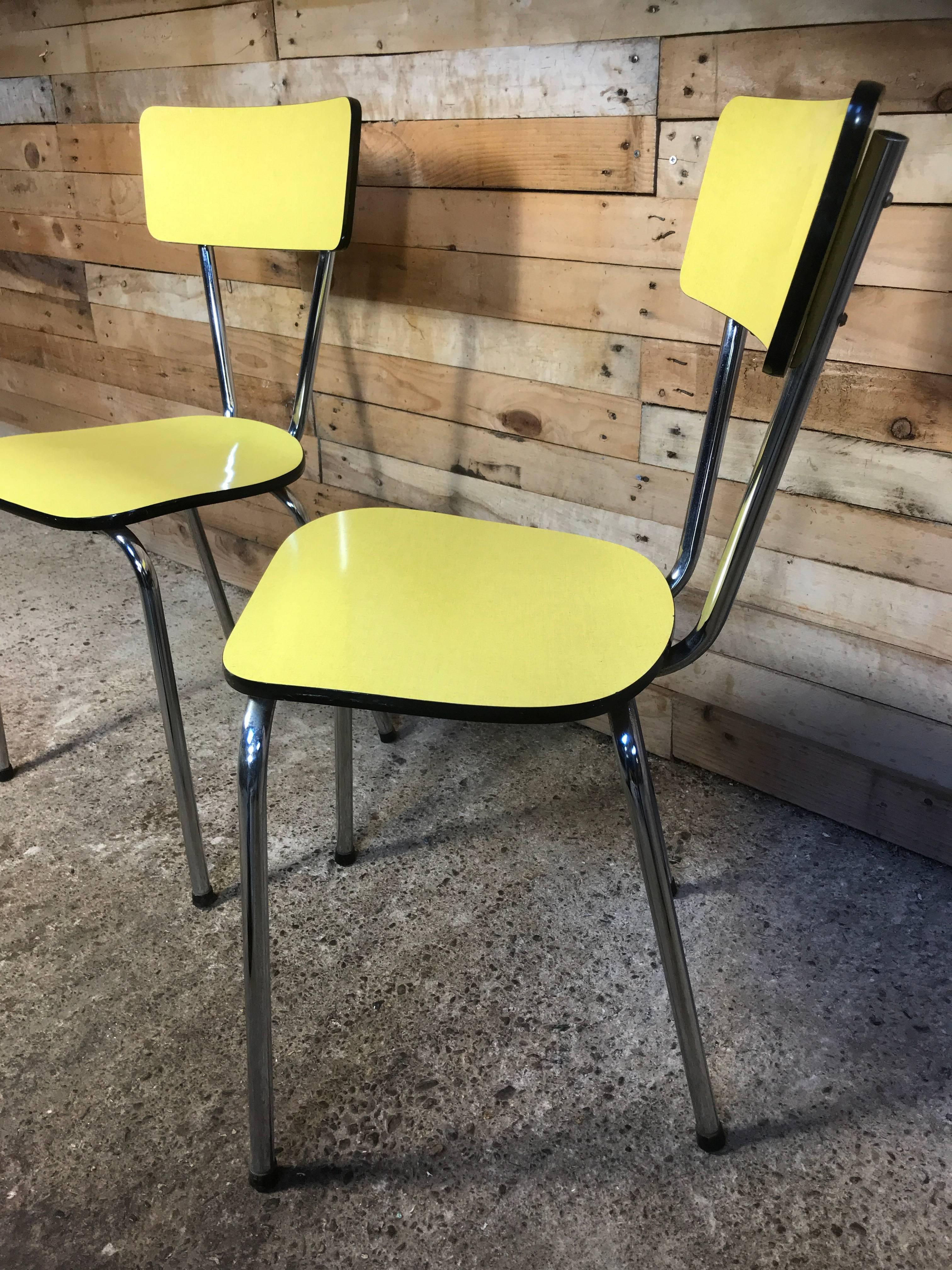 Dutch 1950s Vintage Retro Yellow and Chrome Melamine Chairs For Sale