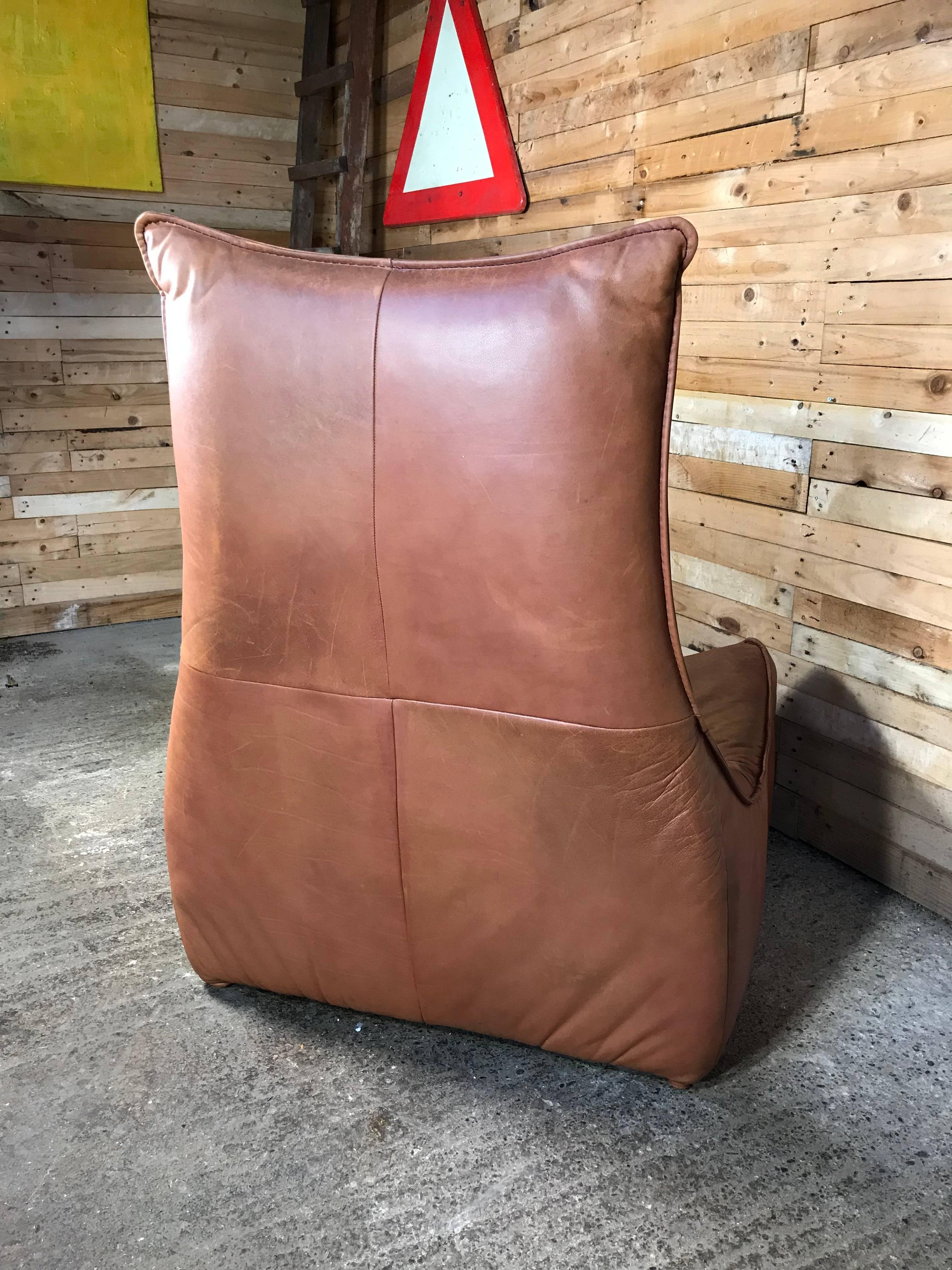 20th Century Dutch Designed Gerard van de Berg Light Cognac Coloured Leather Chair  THE ROCK