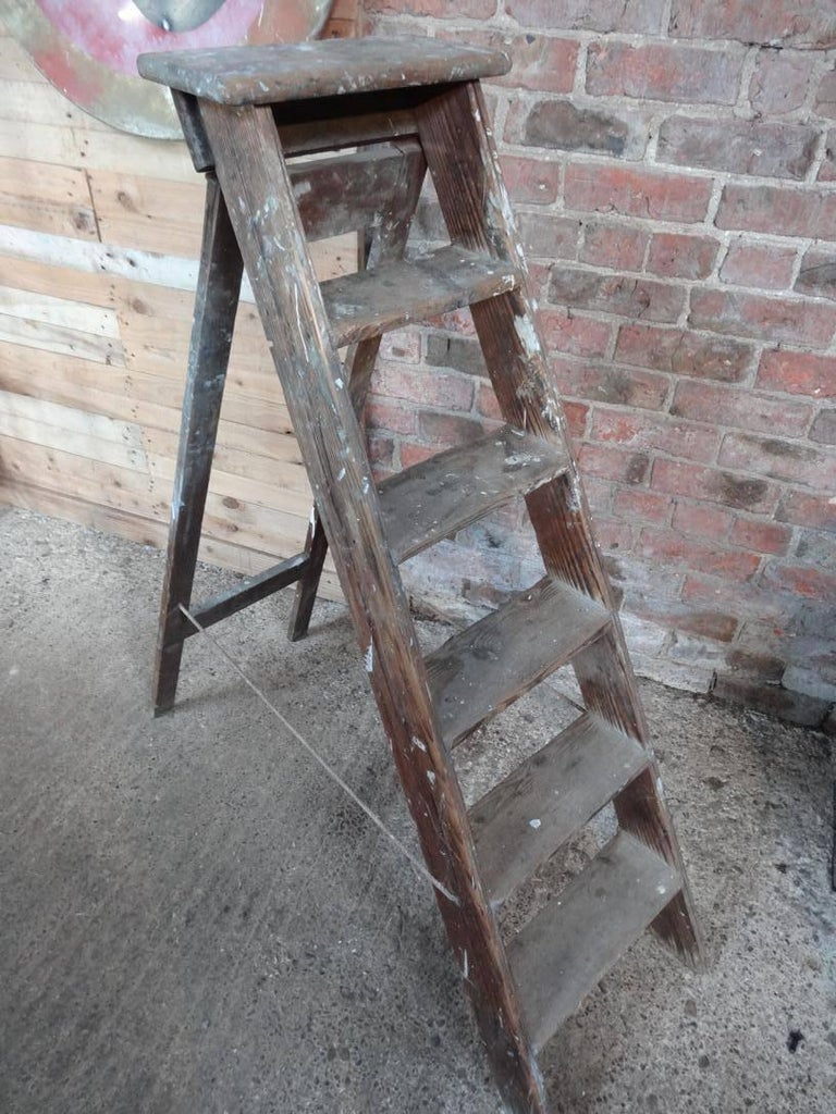 French Provincial 1900s French Vintage Fruit Picking Painting Ladder Library Ladder /Shop Display For Sale