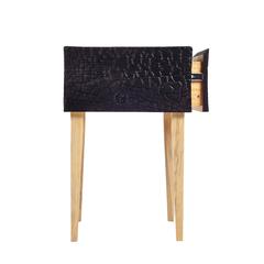 Charred End Table in Loblolly Pine with Single Drawer and Triangular Legs