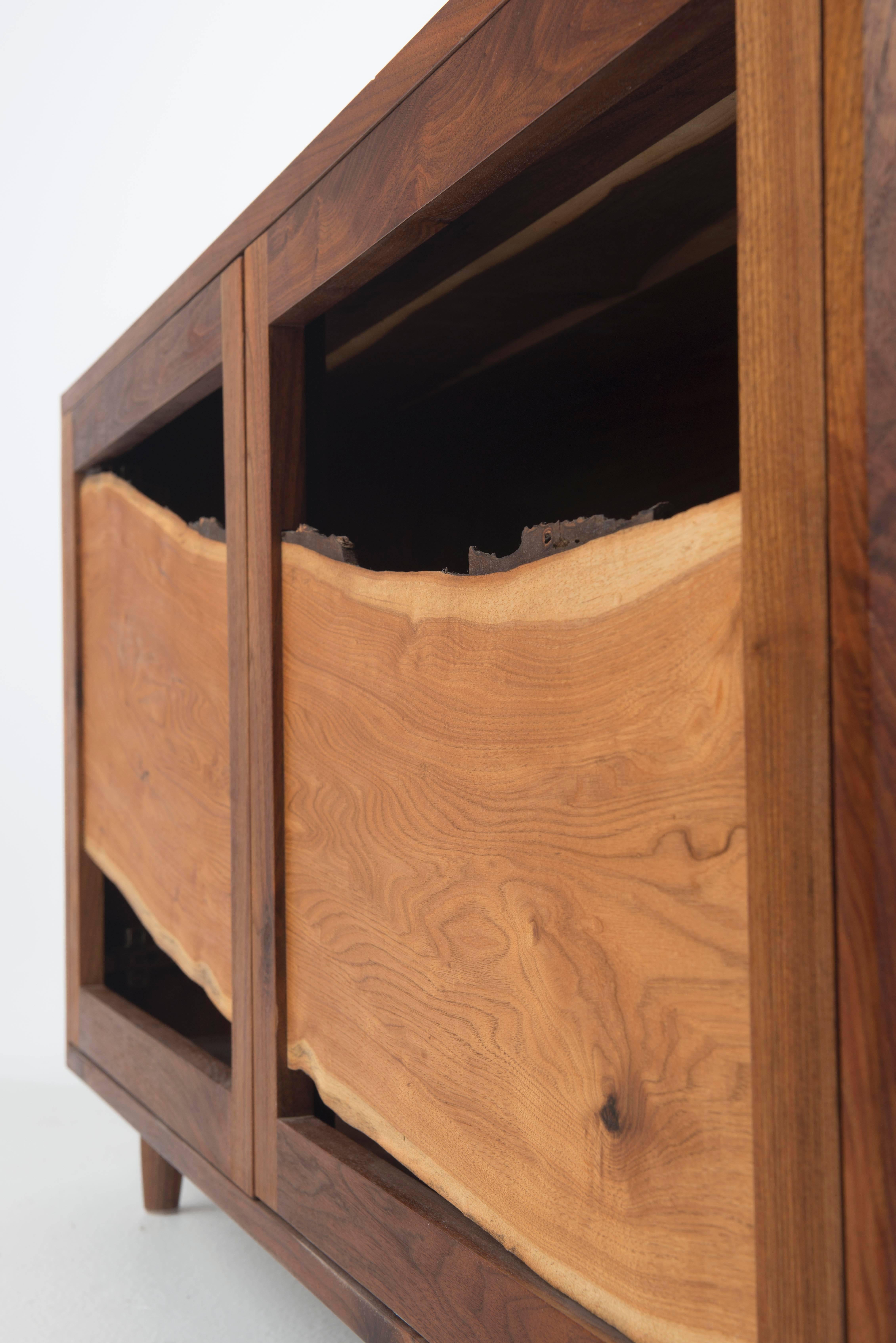 Sweep Cabinet in Black Walnut and Live Edged Butternut with Hand-Turned Legs In Good Condition In Gallatin, NY