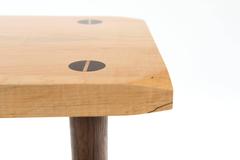 Prime Bench in Curly, Spalted Maple with Walnut Legs and Copper Capped Feet