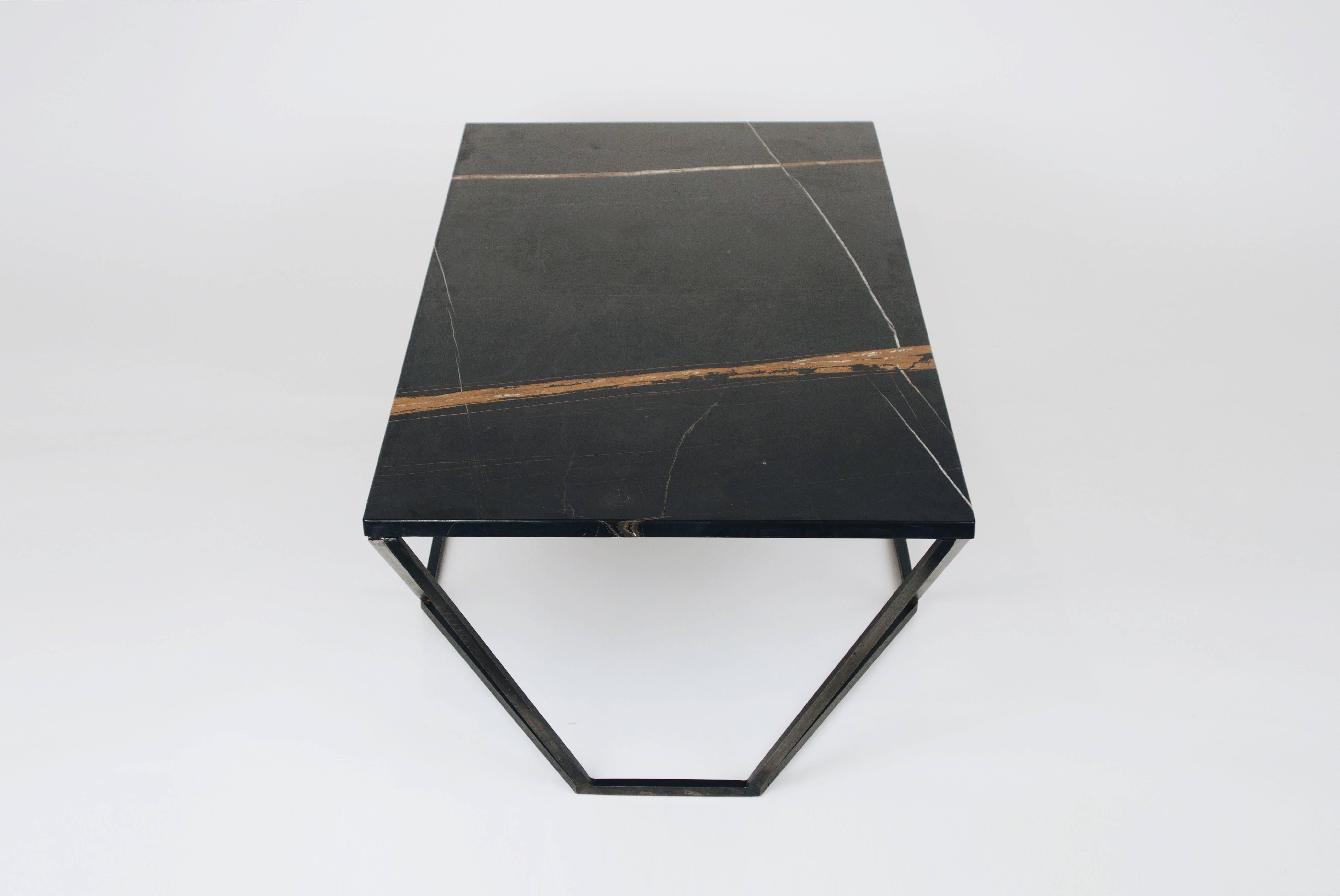 Dusk Coffee Table, Large in Hand Carved Black Marble and Blackened Steel In New Condition In Brooklyn, NY