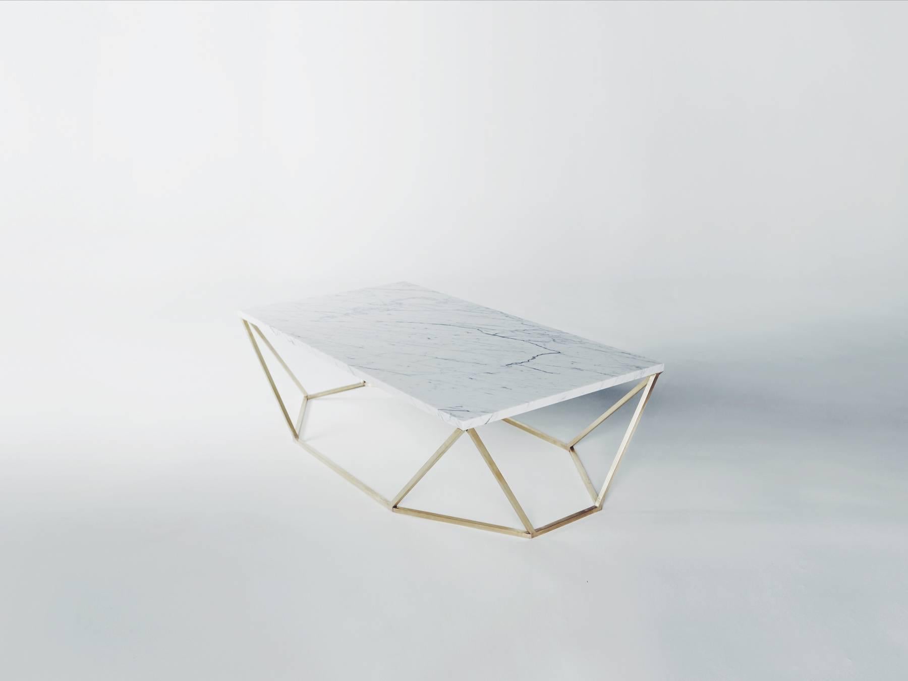 Modern Dusk Coffee Table, Small in White Marble and Brushed Brass
