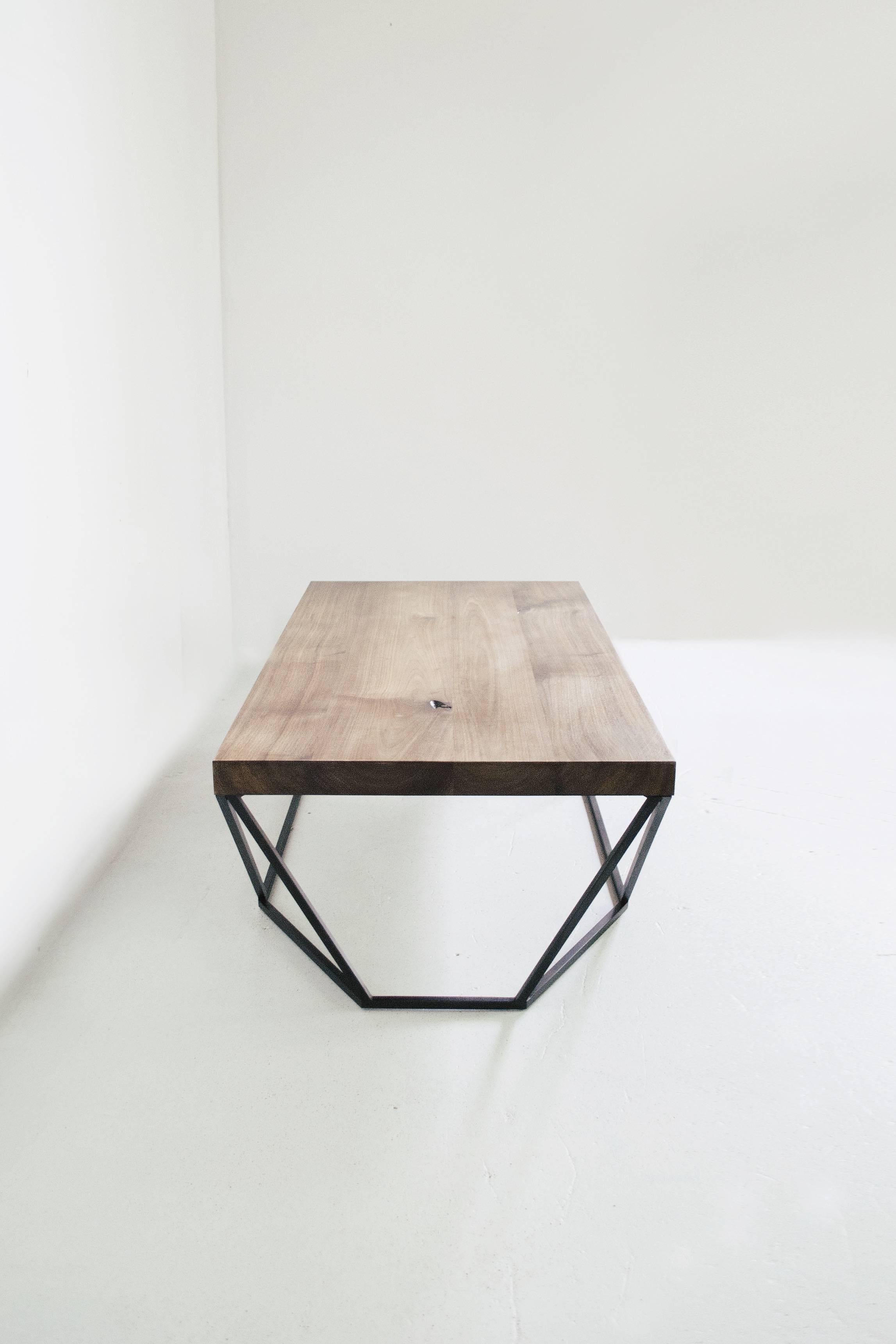 Modern Dusk Coffee Table, Small in Walnut and Blackened Steel