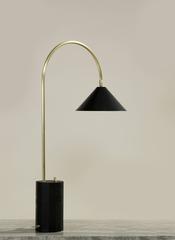 Bishop Table Lamp in Brushed Brass, Blackened-Steel Shade and Ebony-Stained Oak