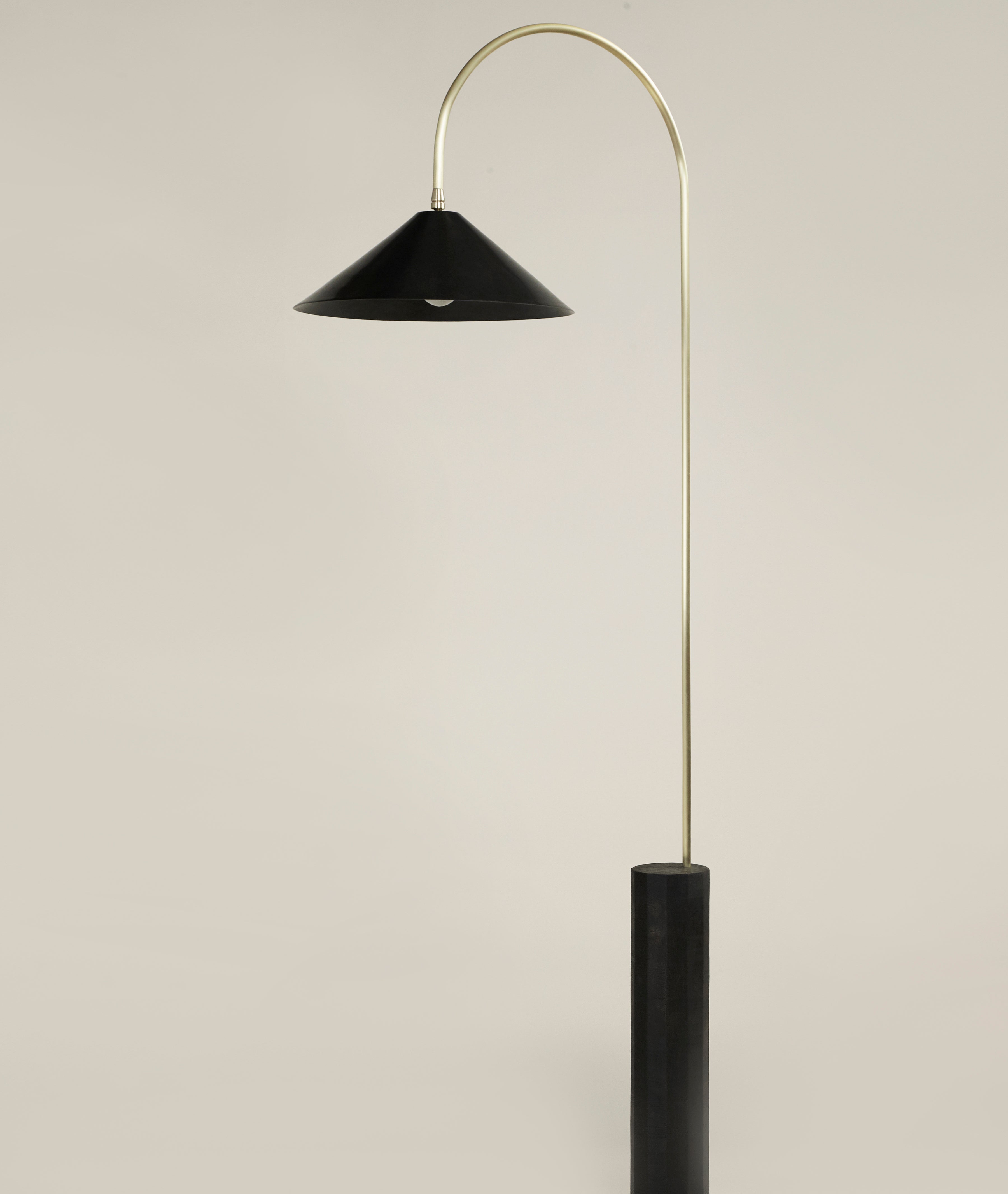 Bi Tall Floor Lamp With Brushed Brass Blackened Steel Shade And Bi Tall Floor Lamp With Brushed Brass Blackened Steel Shade And Black Oak For At 1stdibs
