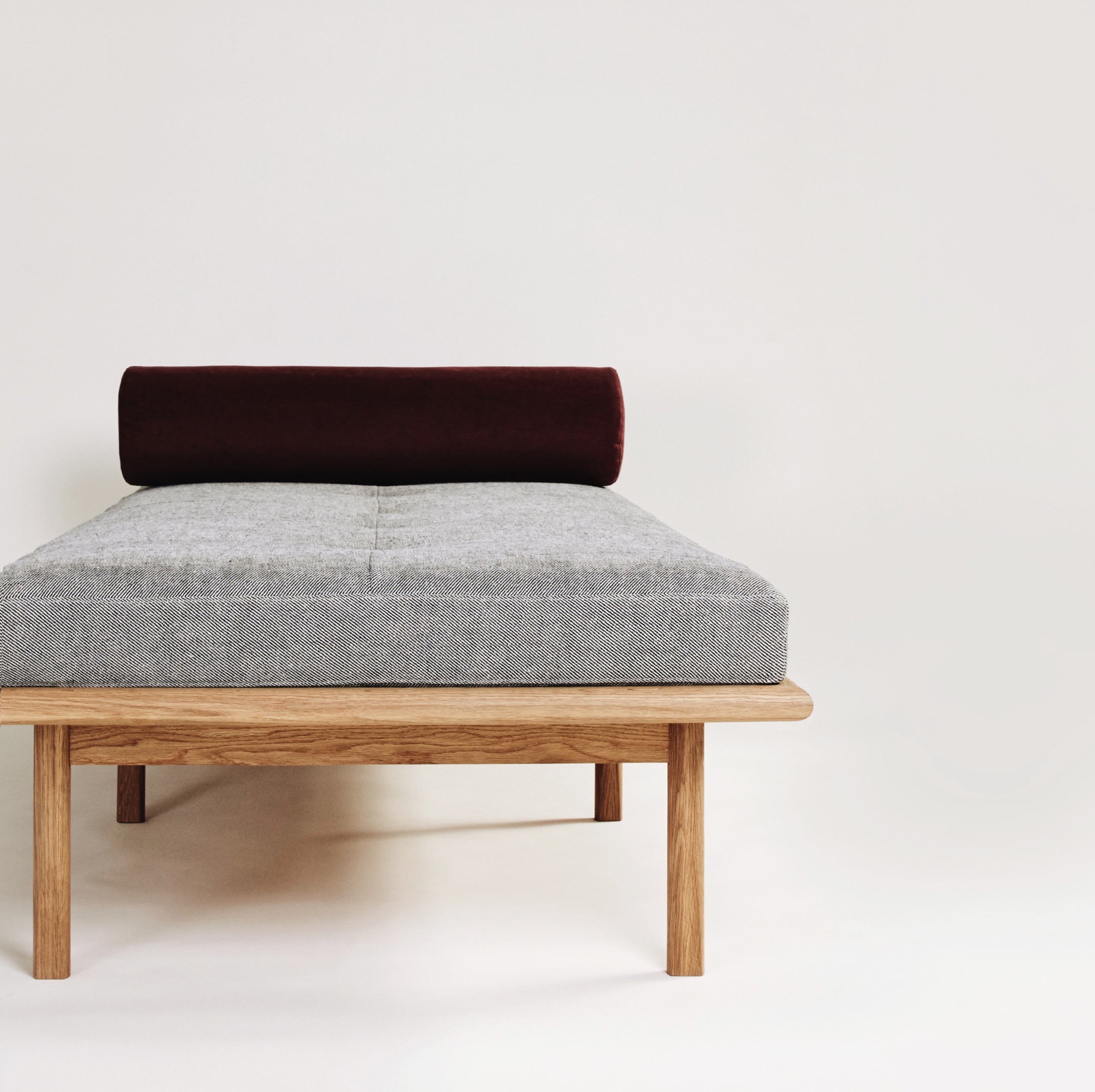 Sylva Daybed In Woven Linen And Rust Moleskin And White Oak Sylva Daybed In Woven Linen And Rust Moleskin And White Oak