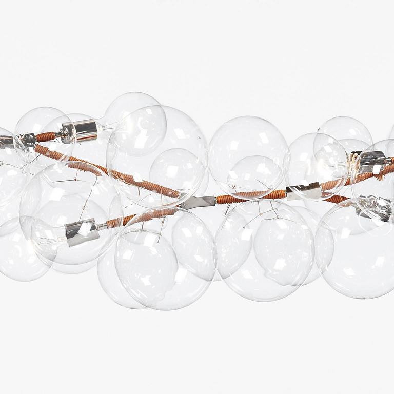 Long Bubble Chandelier in Polished Nickel and Henna Leather by PELLE For Sale 2