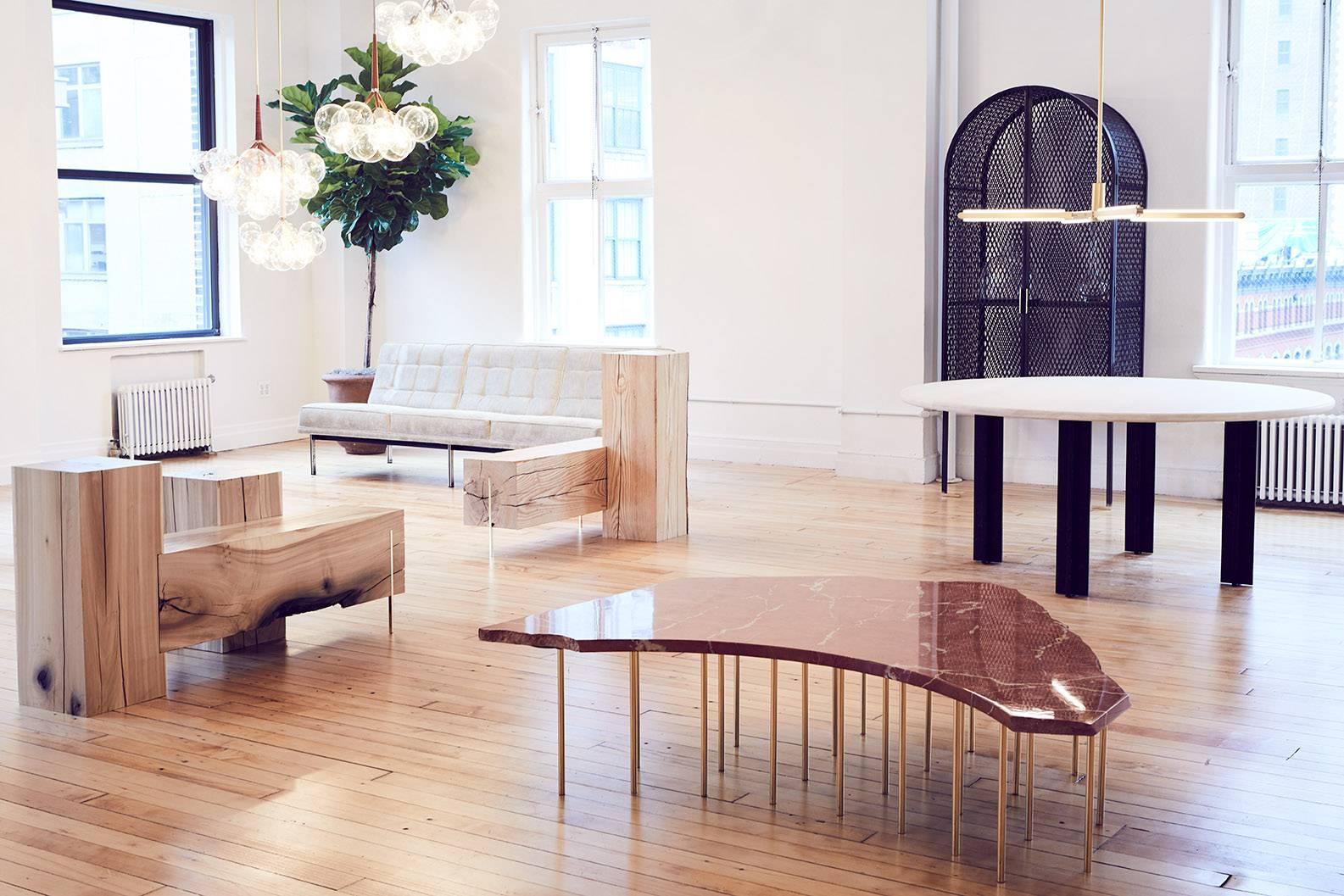 American Lost & Found Coffee Table in Rosa Alicante Marble and Polished Brass by Pelle