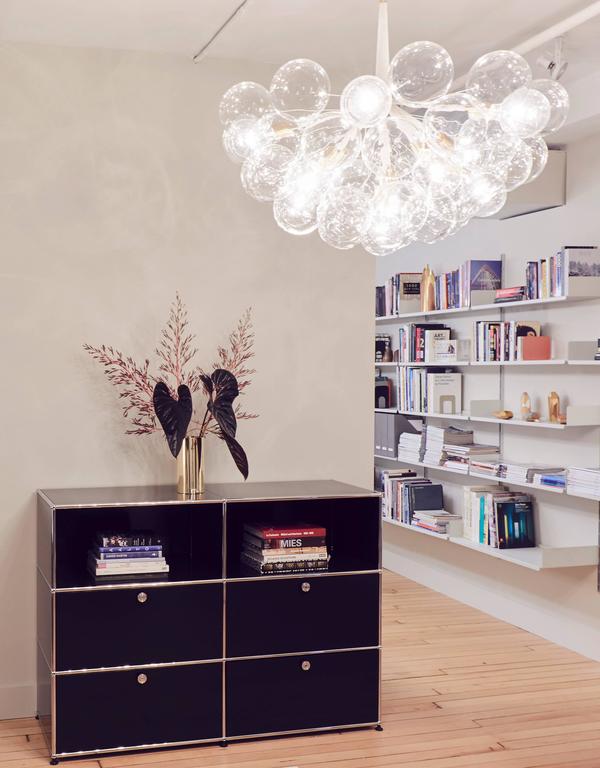 Supra Bubble Chandelier In Dark Brown Leather And Satin Brass By American Supra Bubble Chandelier In Dark Brown Leather And Satin Brass By Pelle For