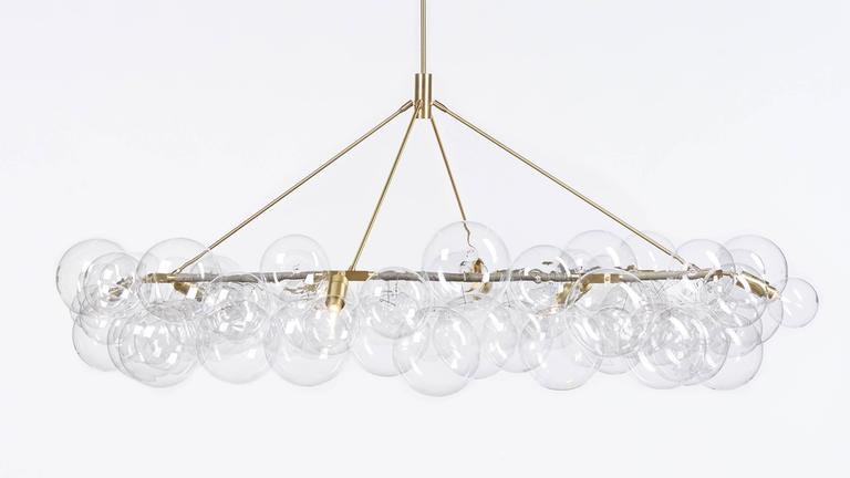 American Wreath Bubble Chandelier in Grey Leather and Satin Brass by Pelle For Sale