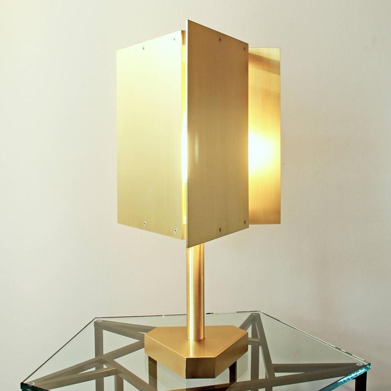 Tripp Table Lamp in Satin Brass by Pelle In New Condition For Sale In Brooklyn, NY