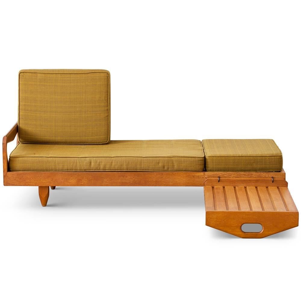 Mid-Century Modern French Sofa with Adjustable Coffee Table by Guillerme and Chambron, circa 1970 For Sale