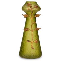 Pair of Art Nouveau Vase with Decorative Metalwork in the Style of Loetz