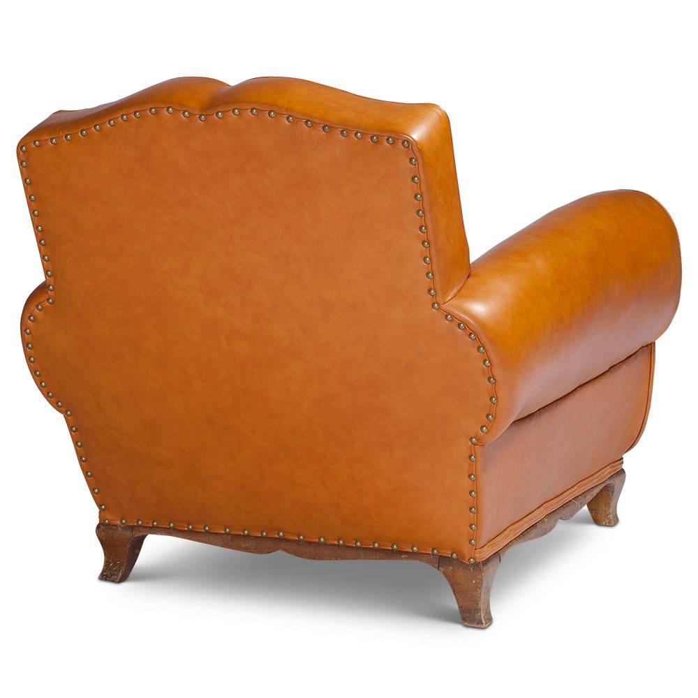 Pair of Leather Mustache French Club Chairs, 1950s In Fair Condition For Sale In Lesquin   , FR