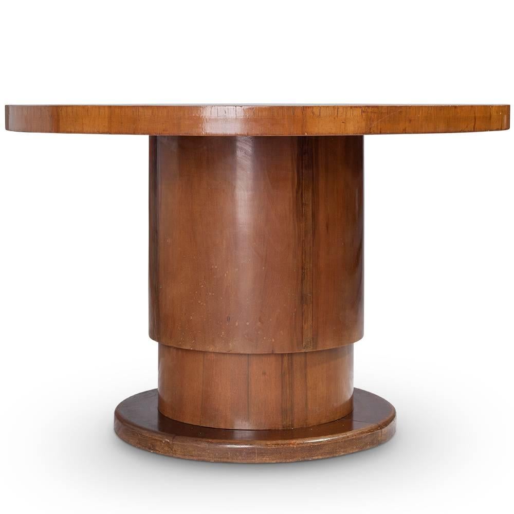 Wood Pedestal Round Dining Table with Multiple Height Possible, Art Deco For Sale