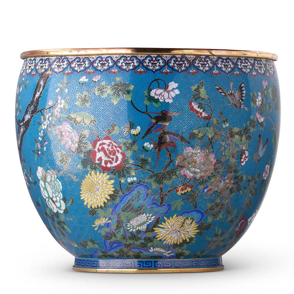 Large Jardiniere Cloisonné Enameled from the Qing Dynasty, Late 19th Century 1