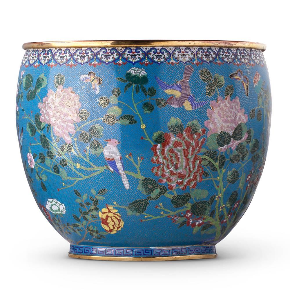 Brass Large Jardiniere Cloisonné Enameled from the Qing Dynasty, Late 19th Century