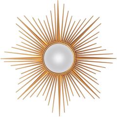 Sunburst Mirror with Convex Glass by Chaty Vallauris (Signed), 1950