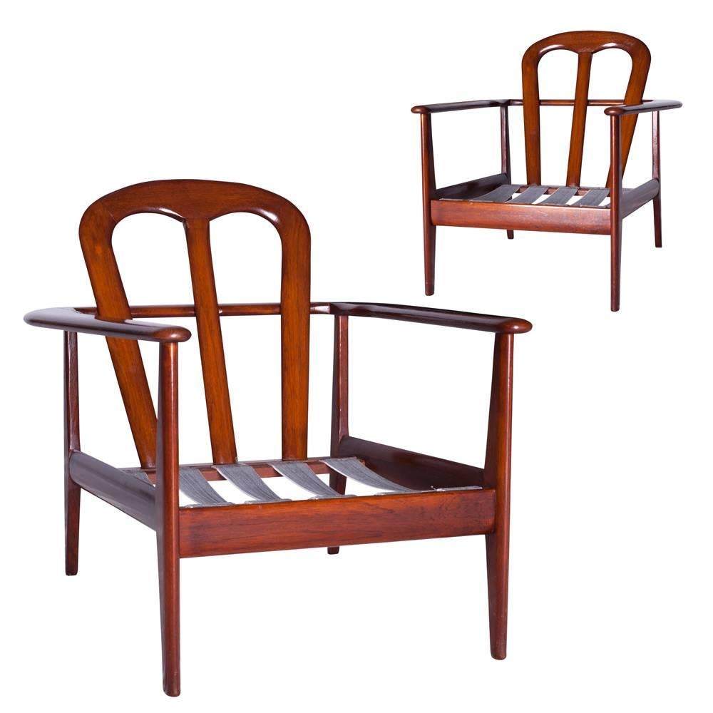 Pair of Danish Armchairs In Mahogany with Original Cushions, circa 1960 For Sale