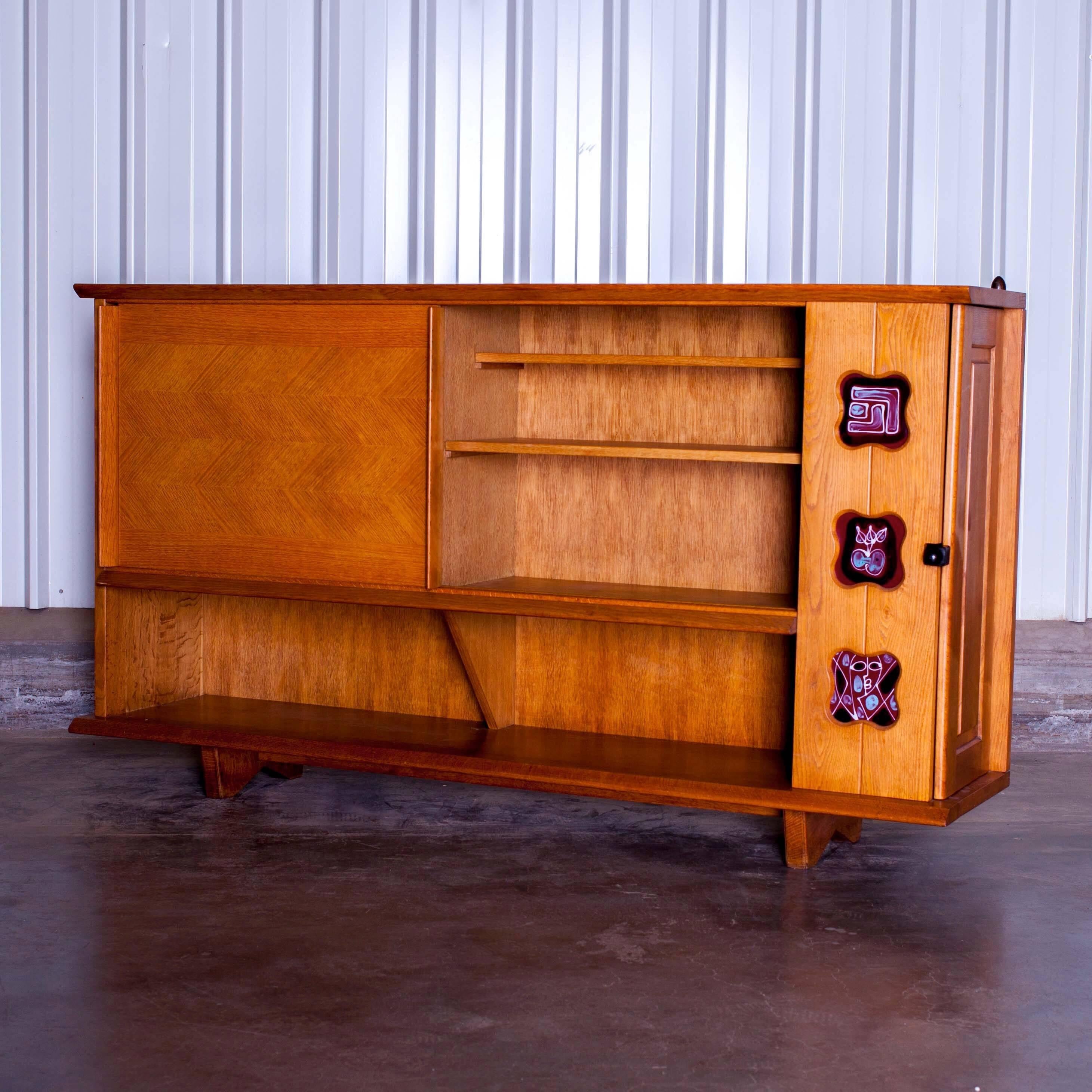 Mid-Century Modern Oak Sideboard by Votre Maison, Guillerme et Chambron, circa 1960, France For Sale