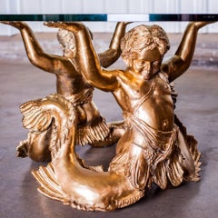 Merman Coffee Table in Gilt Bronze with Glass Top (Putti Di Mare), circa 1960