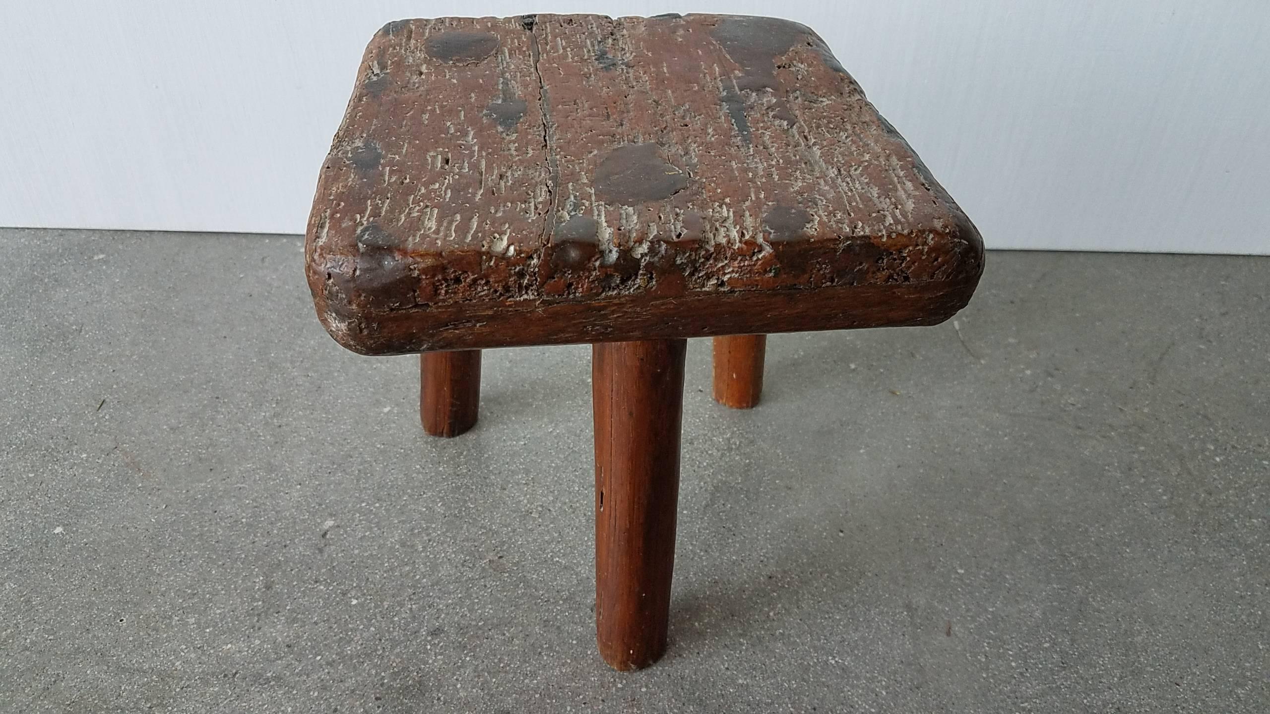 This antique little milking stool has such amazing patina on the top and the wood underneath is absolutely beautiful. Inscribed on the bottom as well as typed into a small tag attached to the stool, as found, stating that the stool is gifted