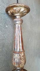 18th Century Italian Altar Candlestick with Silver Leaf and Monogram Design