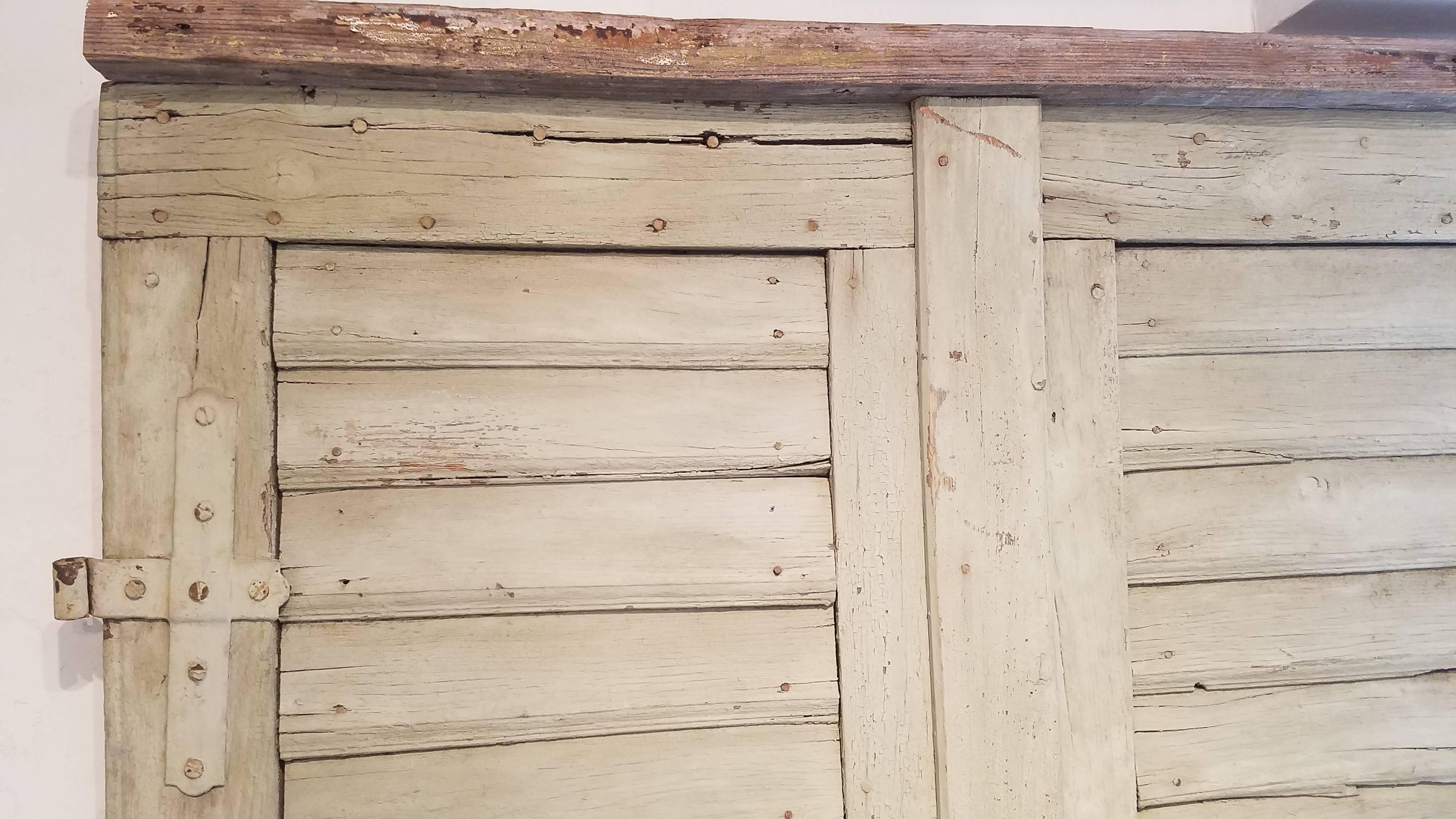 Wood Antique Door Panel with Original Hardware For Sale