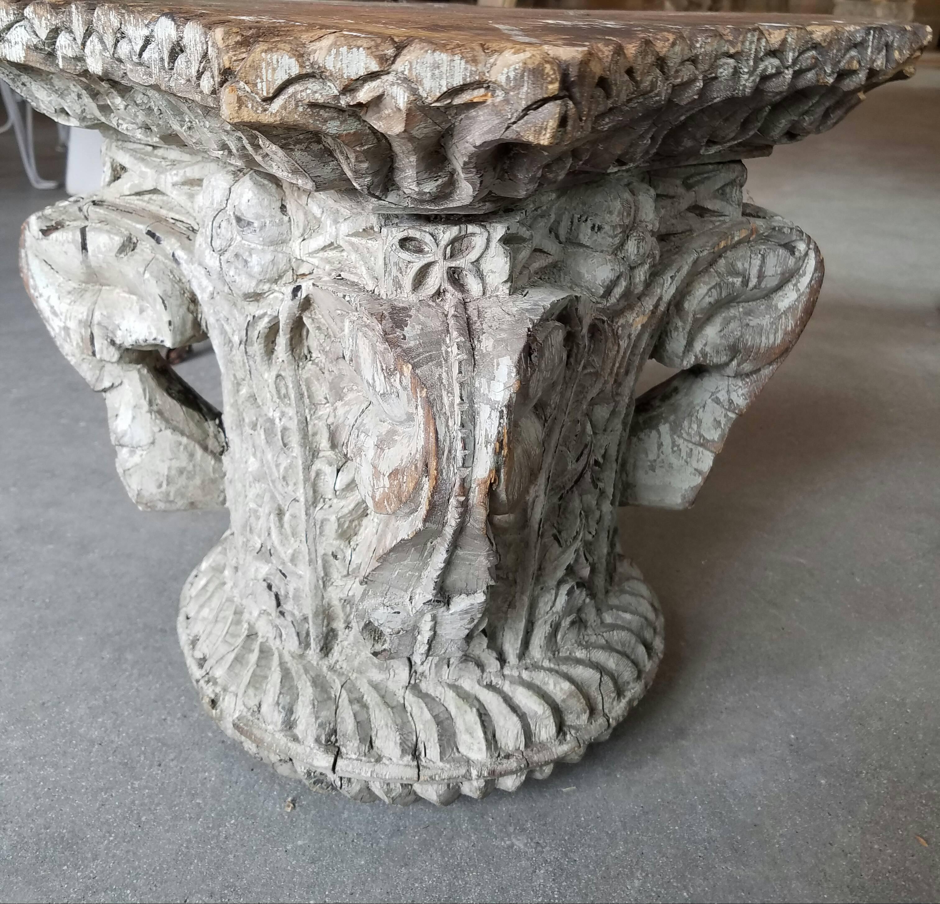Painted Pair of Architectural Wood Capitals, circa 1910