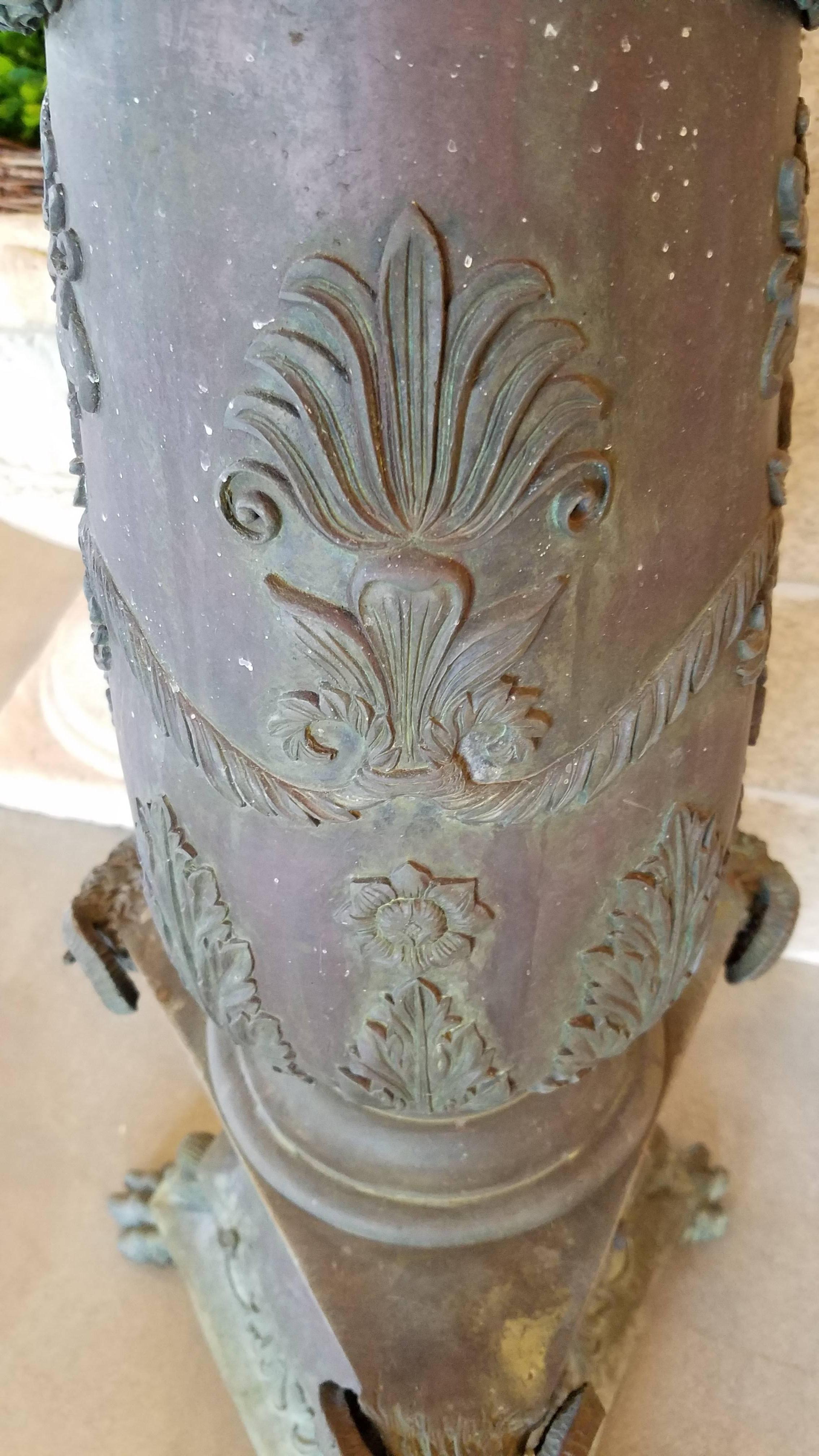 This impressive Antique Birdbath Garden Urn is adorned with ram's heads, sphinx, putti and paw feet with scrolling, acanthus and floral detail and is a very generous size to be a statement in any room.