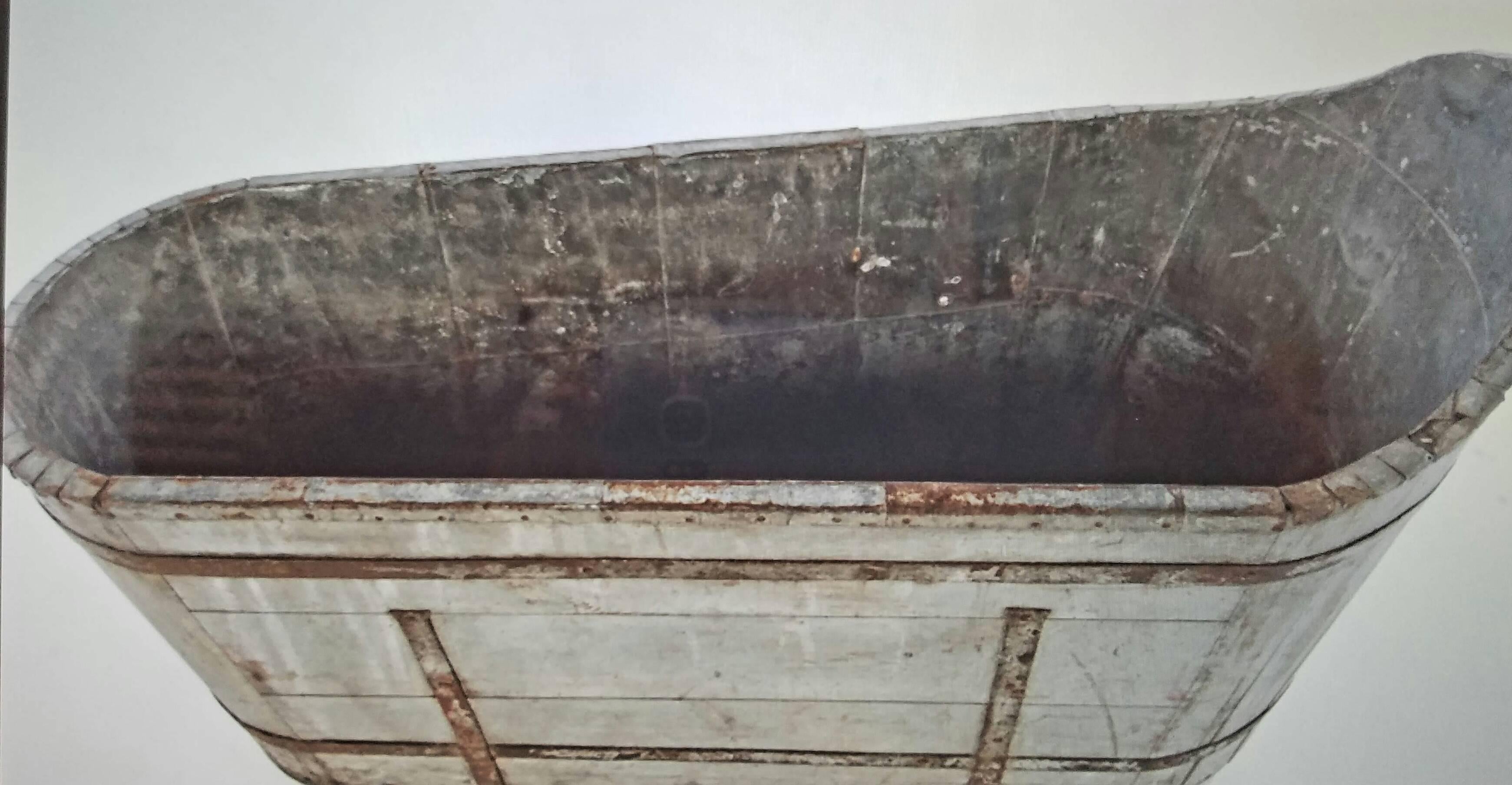 19th Century Antique French Wood Plank Tub with Metal Strap as Planter