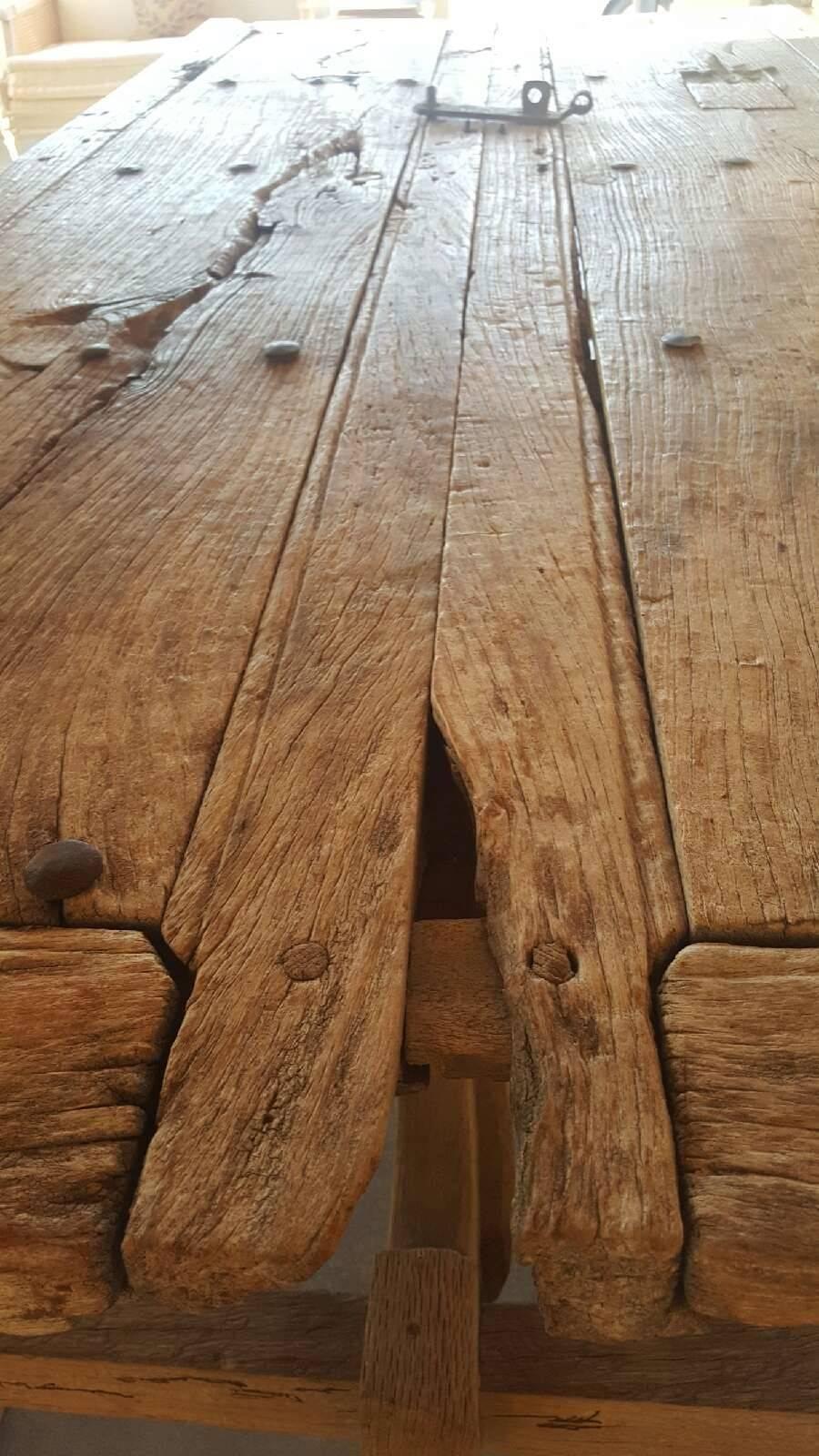 Unknown Antique Trestle Table Made from an 18th Century Church Door