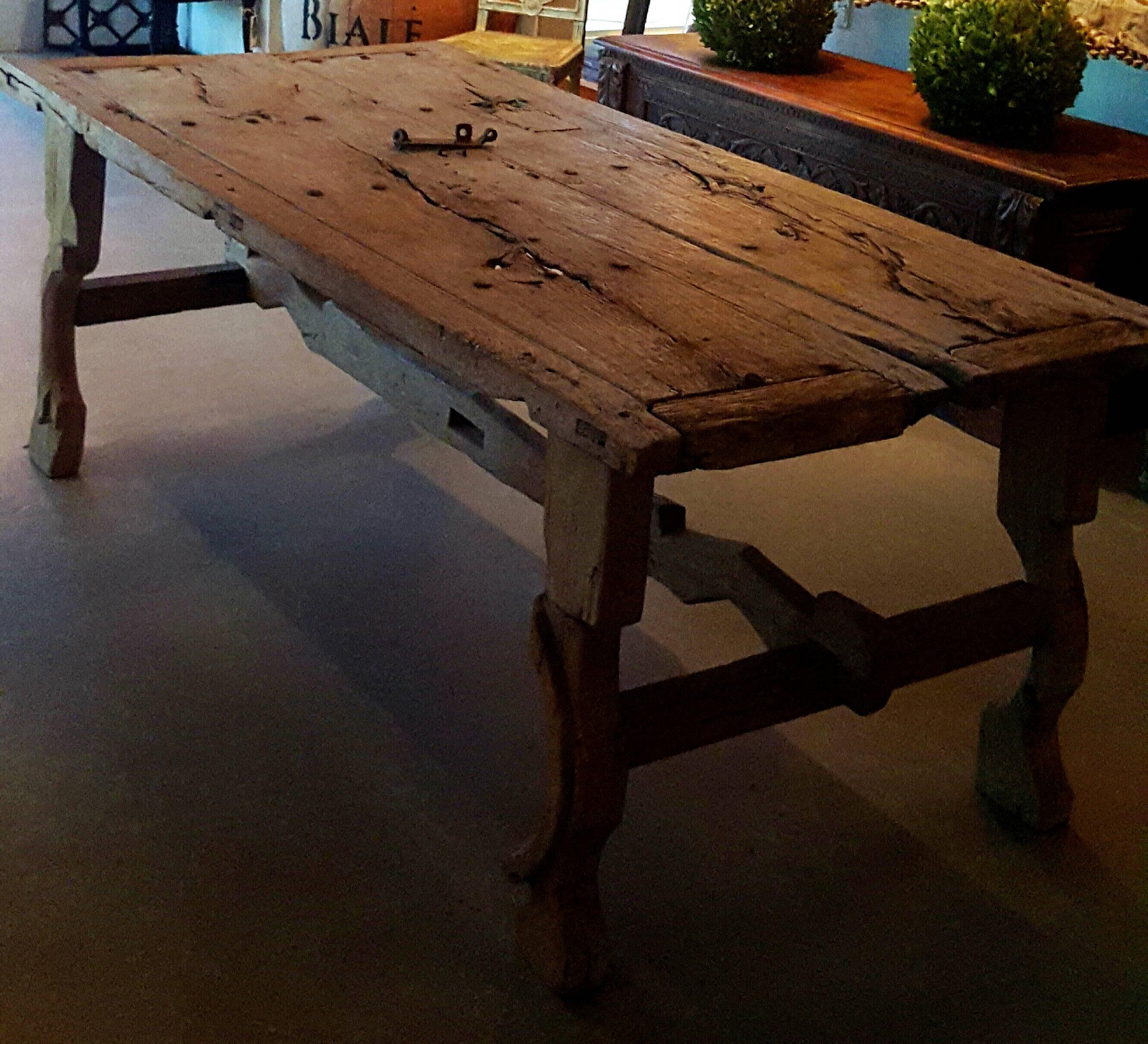 18th Century and Earlier Antique Trestle Table Made from an 18th Century Church Door