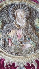 16th Century Spanish Ophrey with Metallic Thread, Red Velvet and Saint Portrait