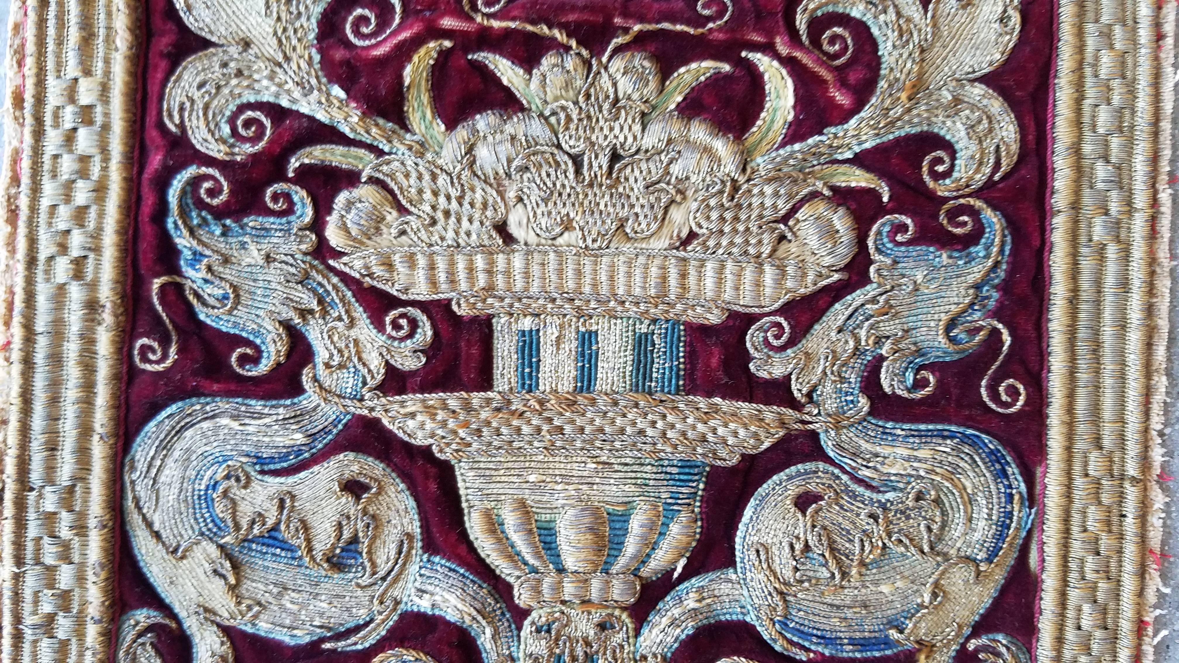 Baroque 16th Century Spanish Ophrey with Metallic Thread and Deep Red Velvet For Sale