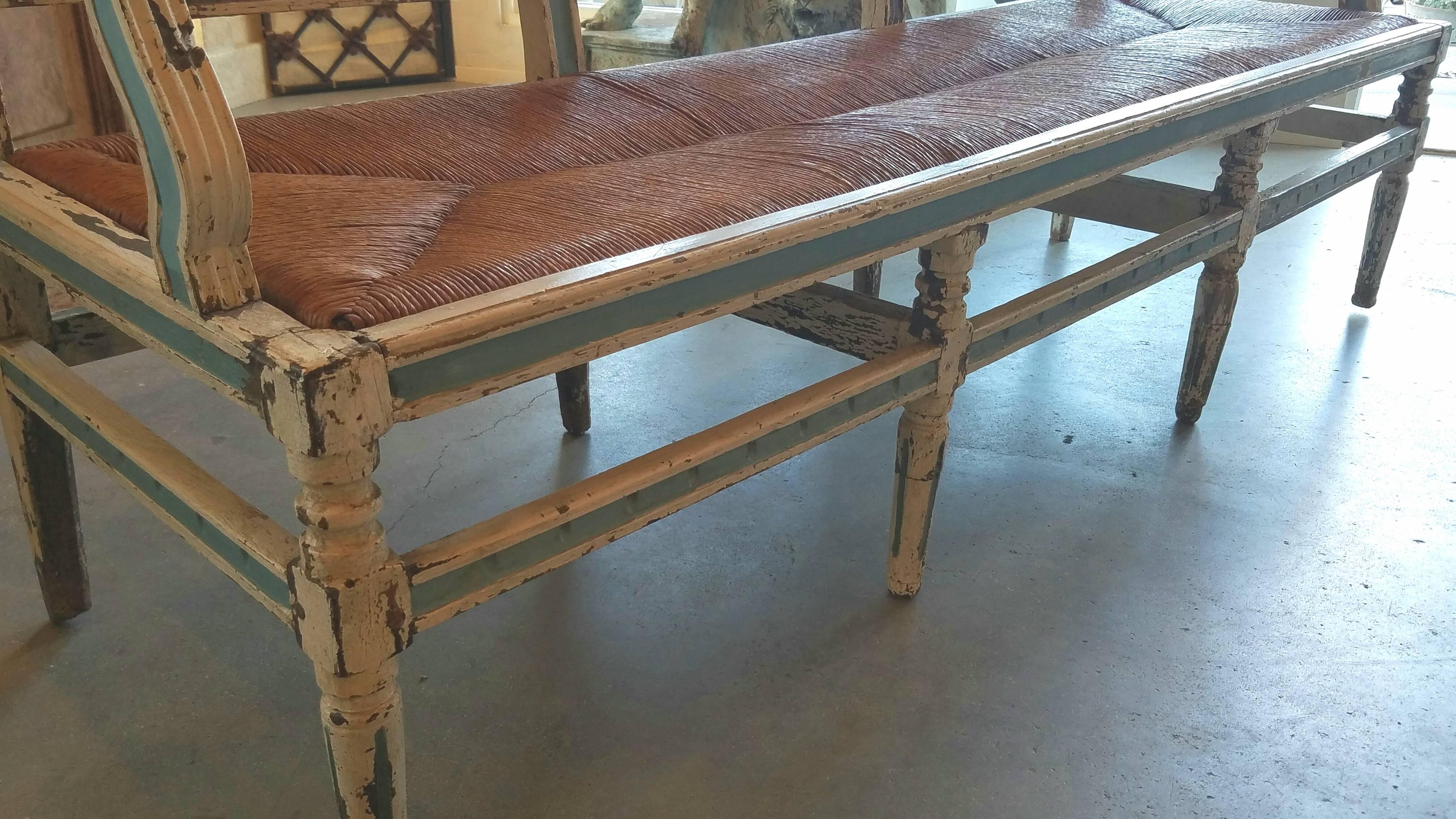 19th Century Gustavian Bench Settee with Rush Seat For Sale 3