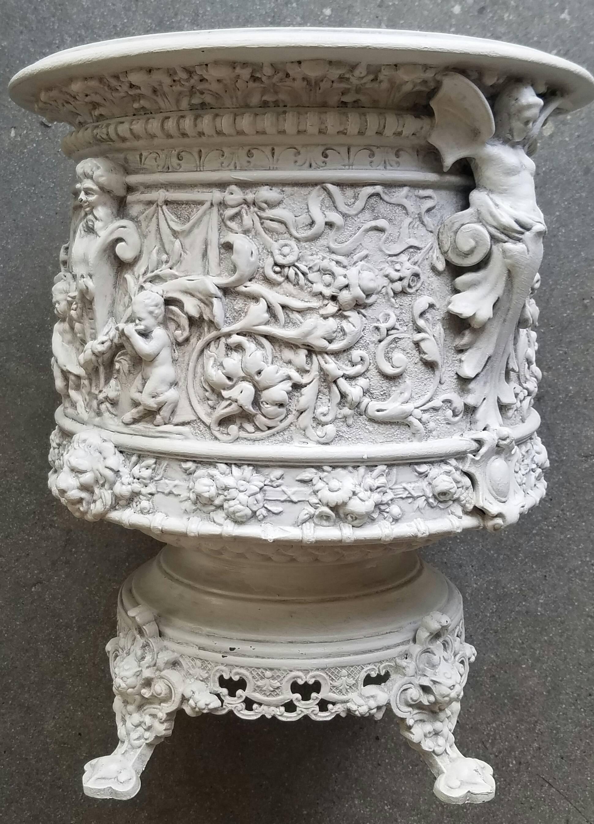  Italian Terracotta Planter with Angels and Fawn, Cherubs and Swags 2