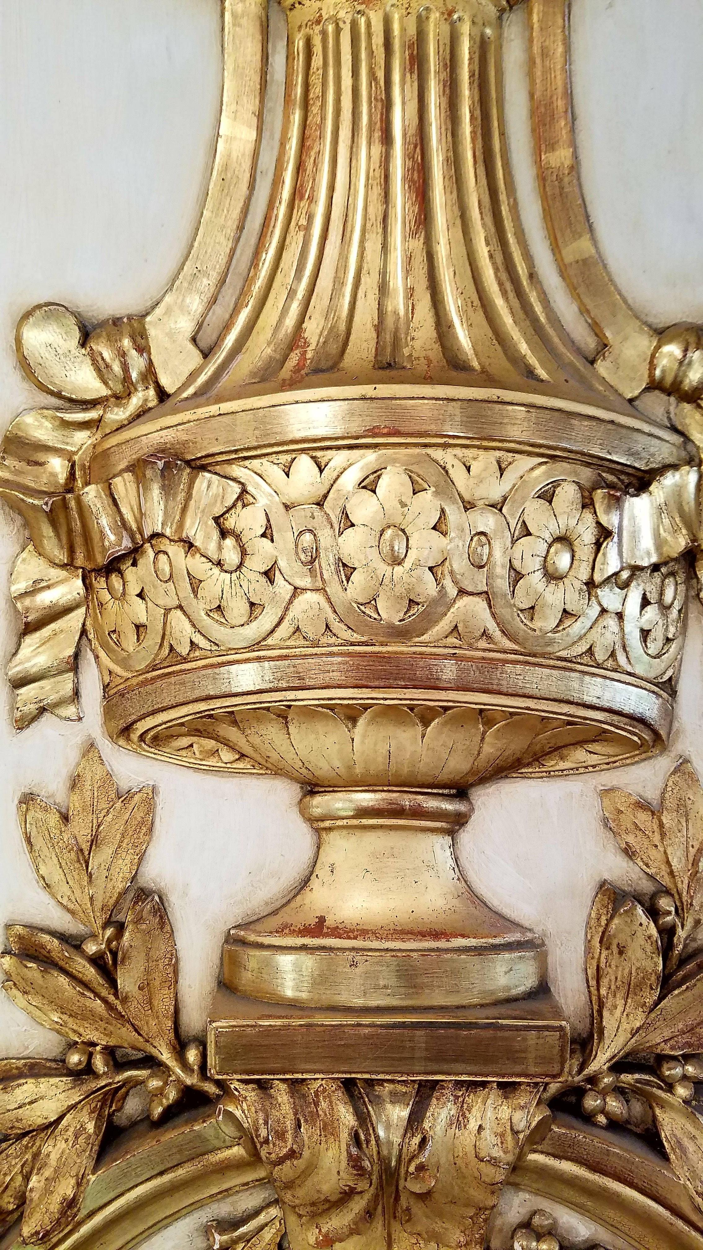 Pair of Gilt and Gessoed Architectural Panels with Flora and Urn Design 2